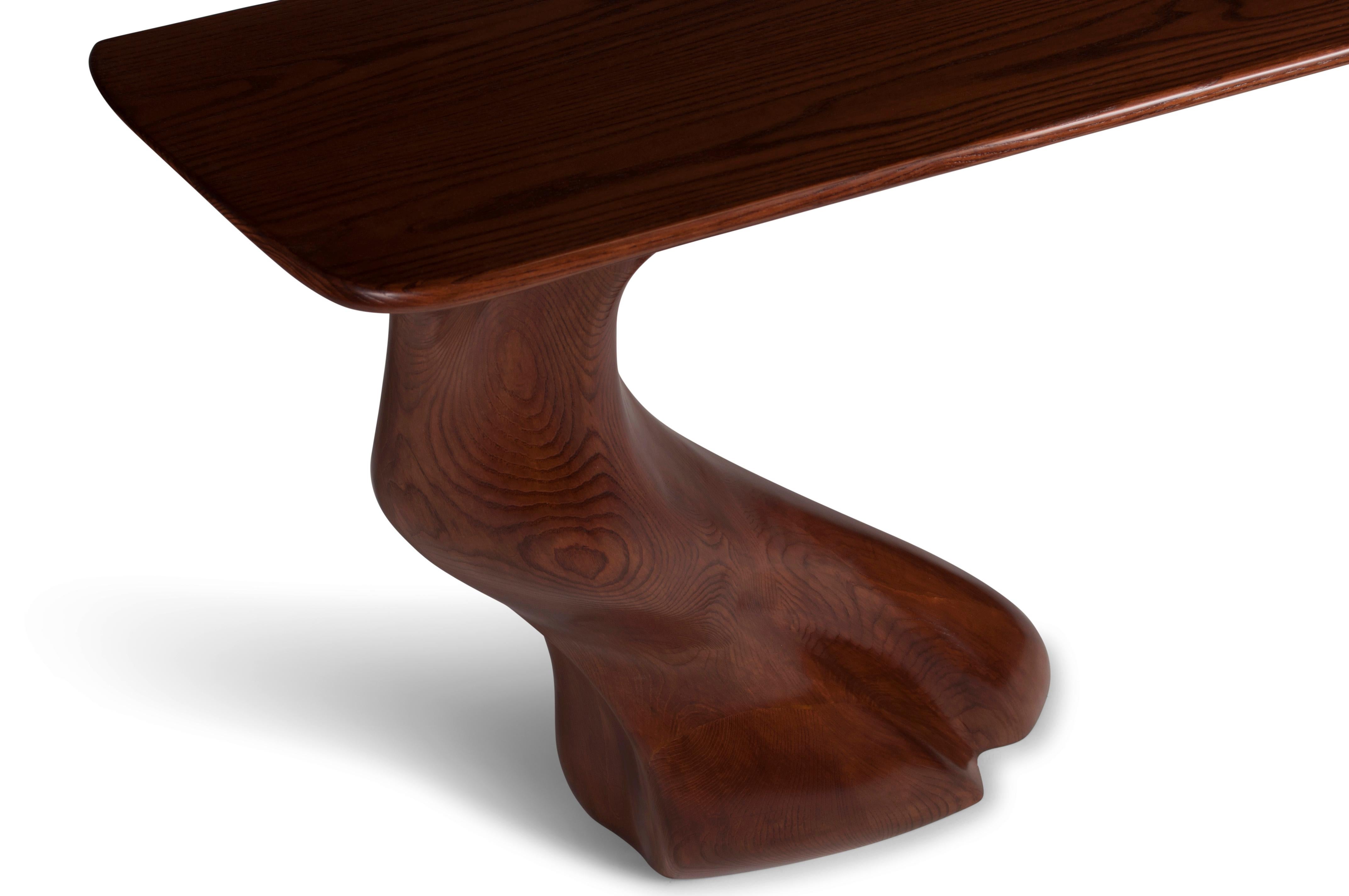Carved Frolic Console Table, Wall Mounted, Walnut stain, Ash wood by Amorph For Sale