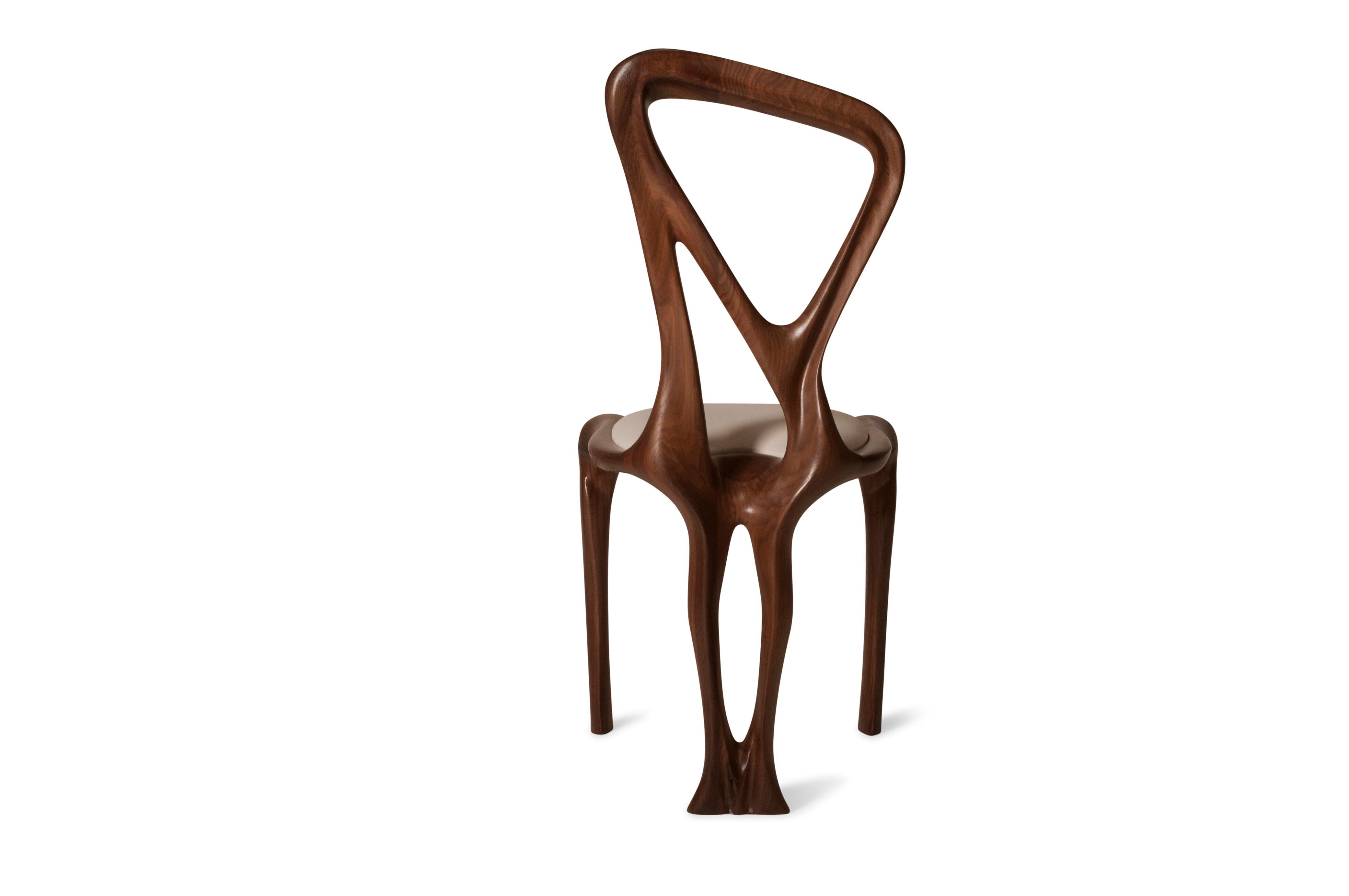 Carved Amorph Gazelle Dining Chair, Solid Walnut, Natural Stain For Sale