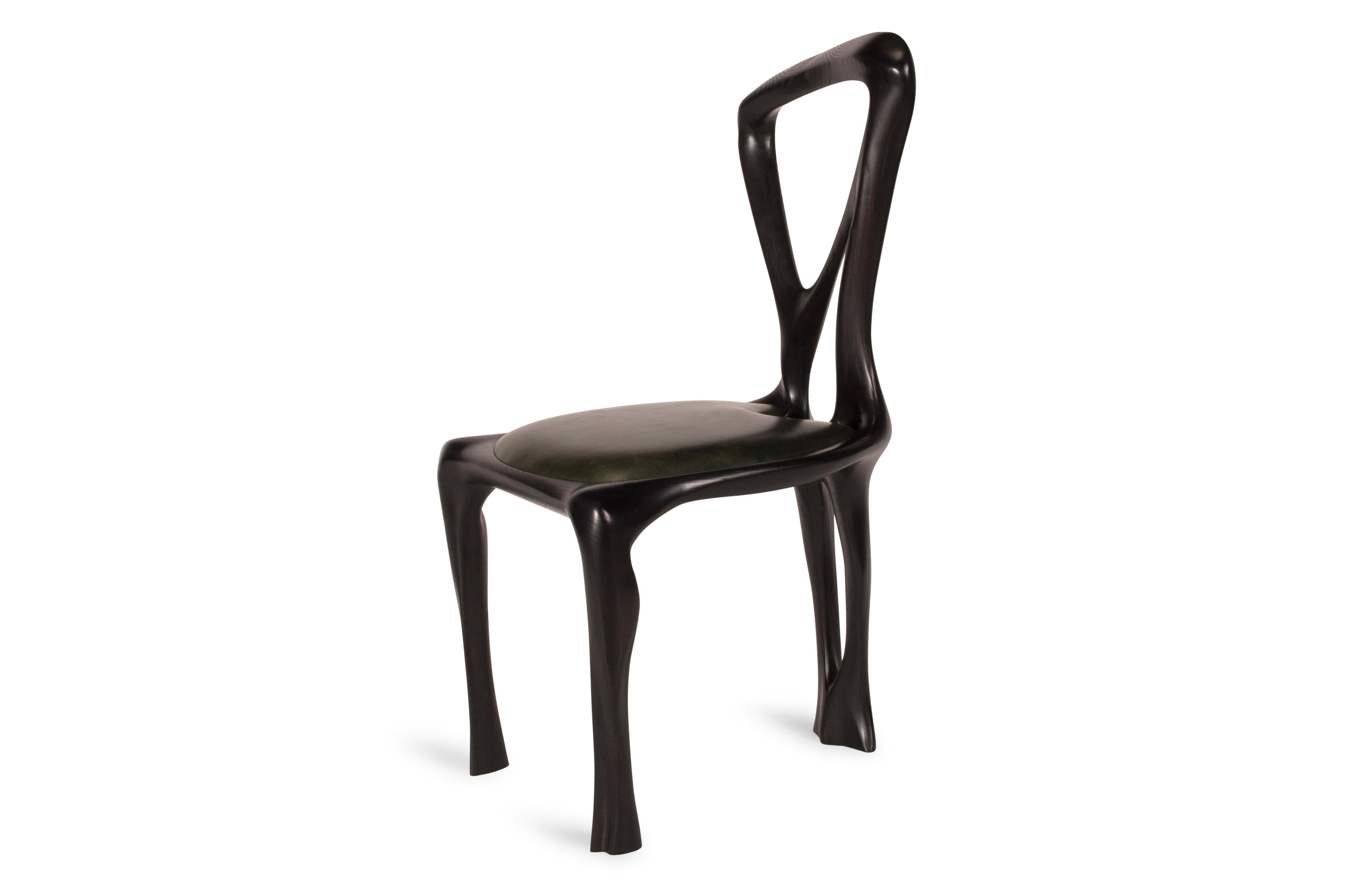 Modern Amorph Gazelle Dining Chair, Solid Wood, Ebony Stained For Sale