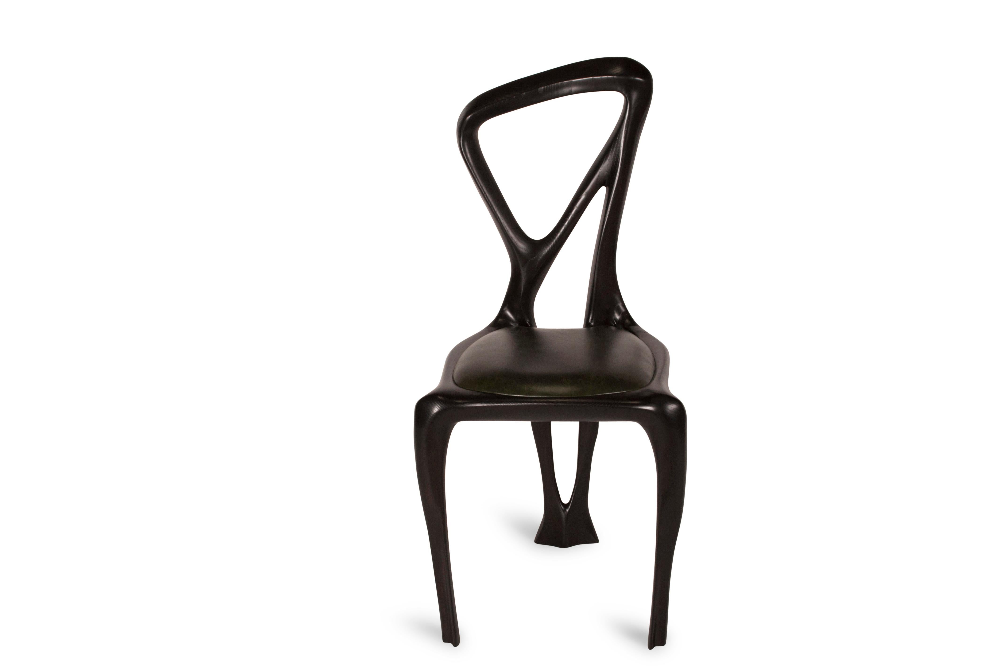 American Amorph Gazelle Dining Chair, Solid Wood, Ebony Stained For Sale