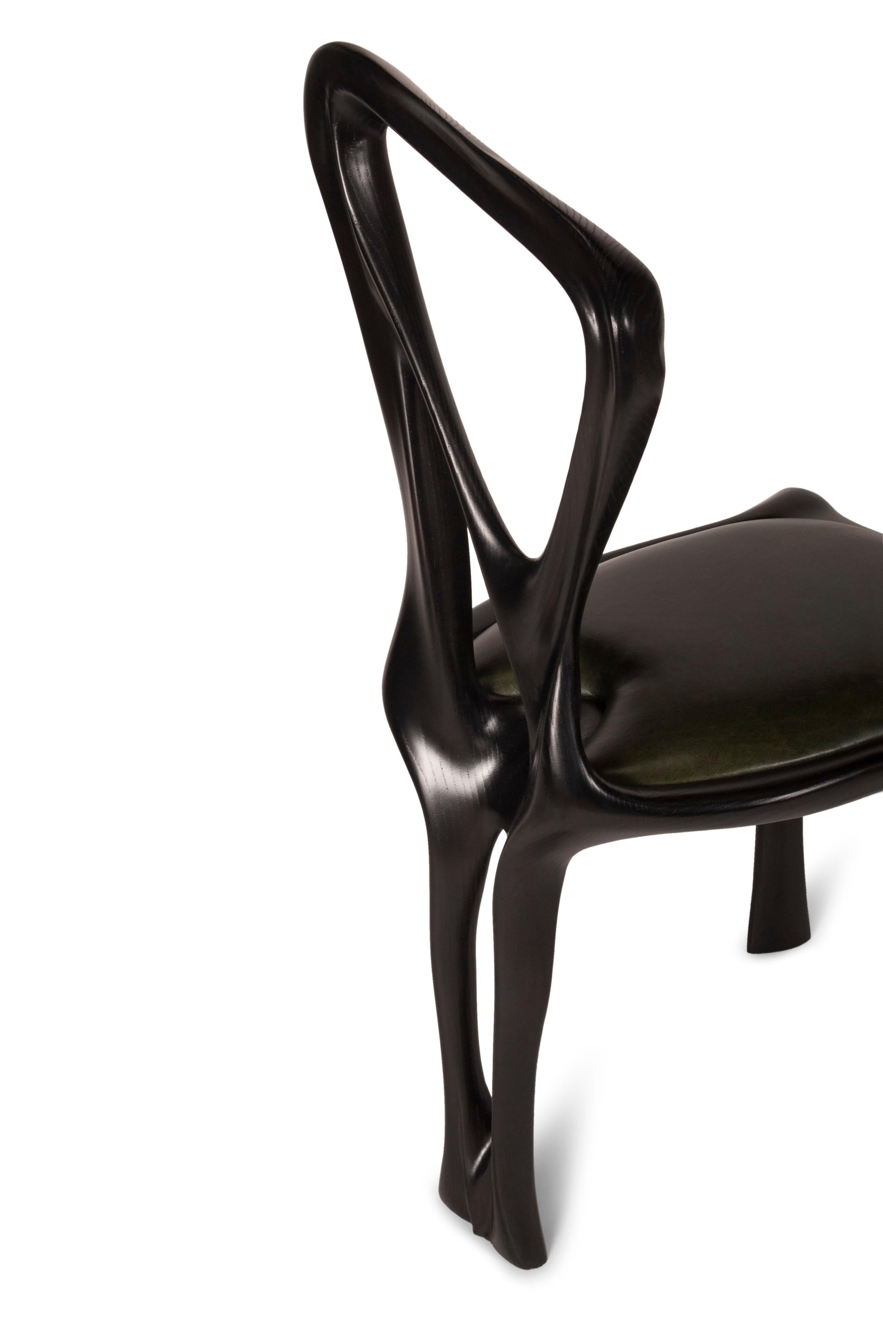 Carved Amorph Gazelle Dining Chair, Solid Wood, Ebony Stained For Sale