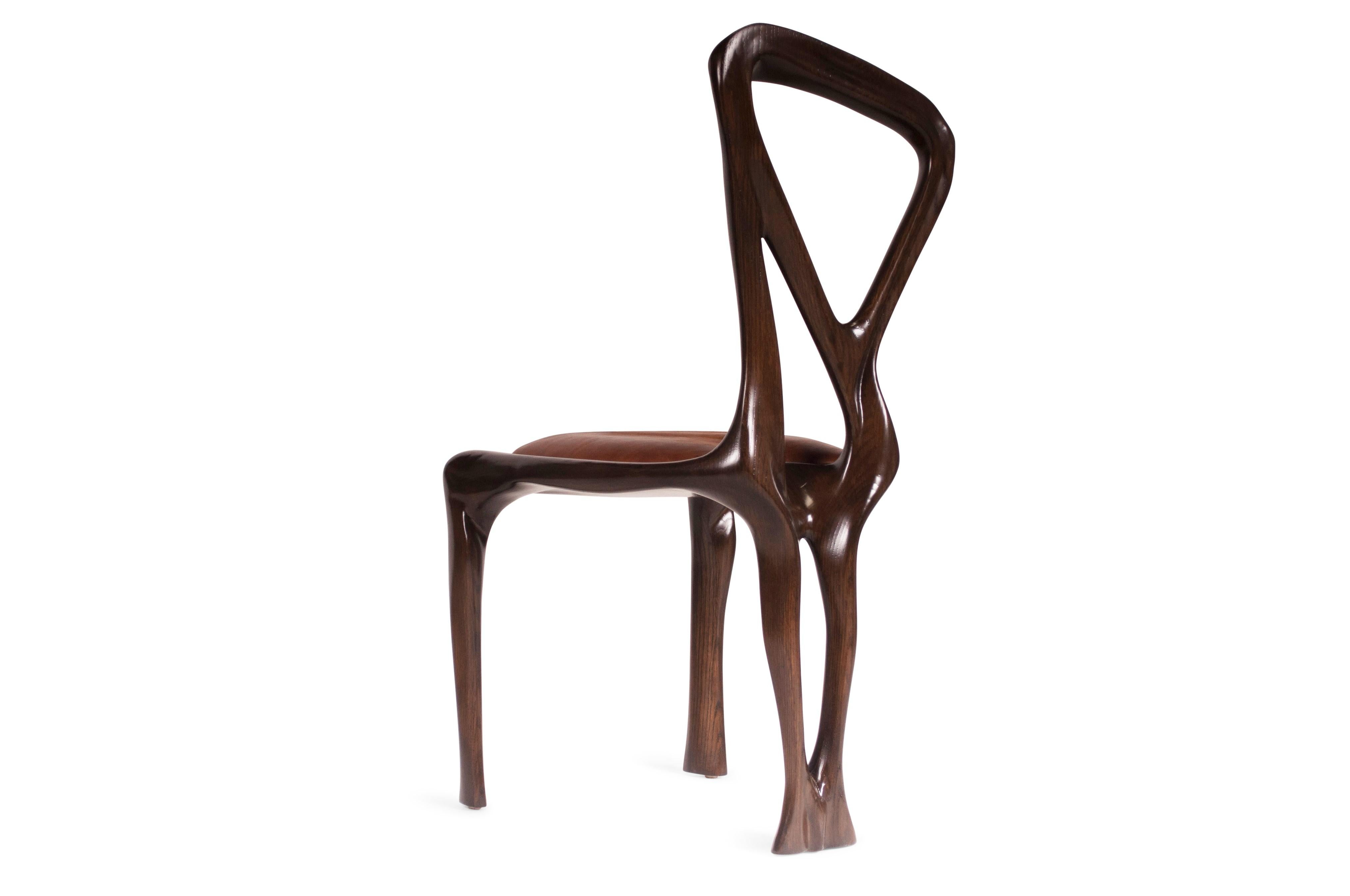 Contemporary Amorph Gazelle Dining Chair, Solid Wood, Stained Graphite Walnut For Sale