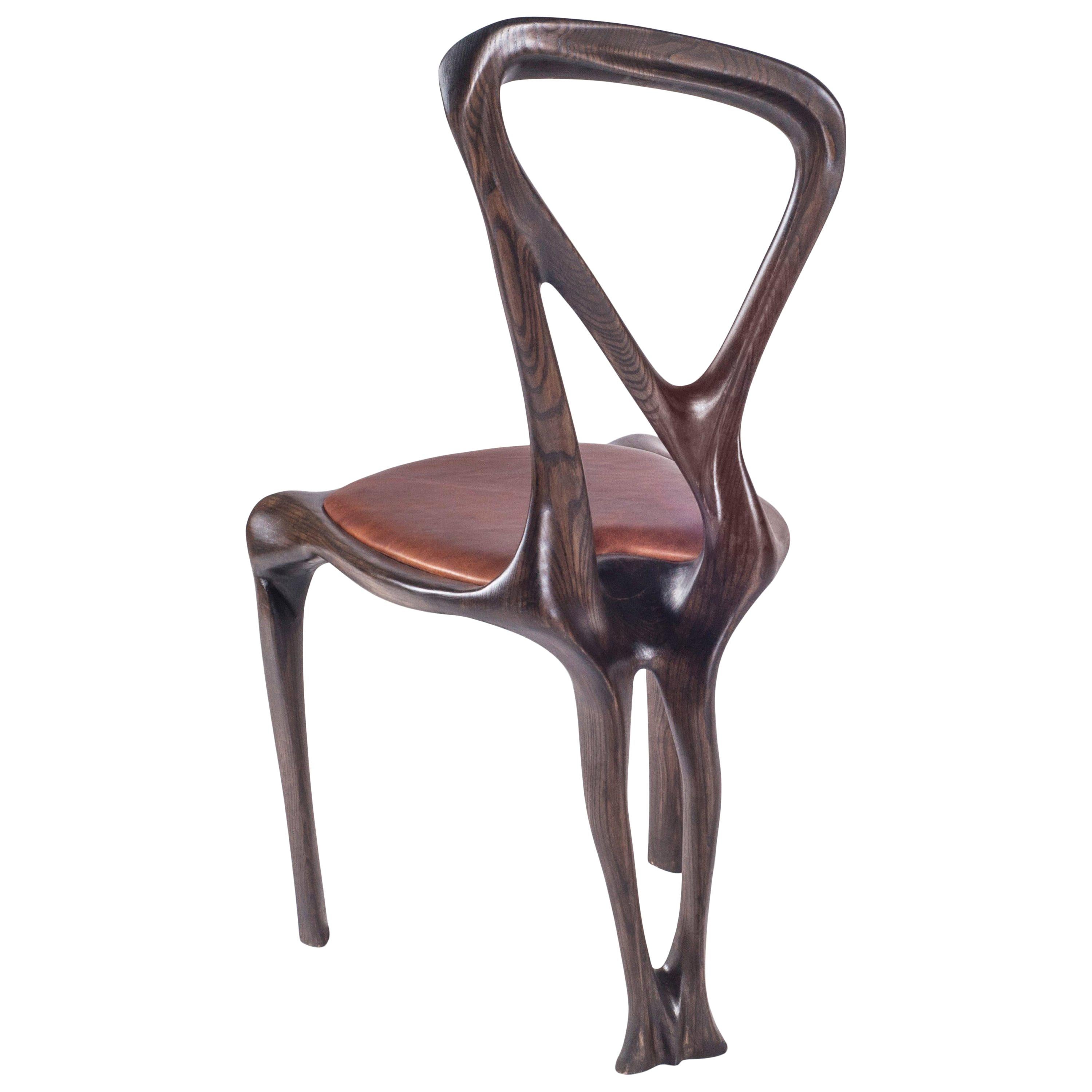 Amorph Gazelle Dining Chair, Solid Wood, Stained Graphite Walnut For Sale