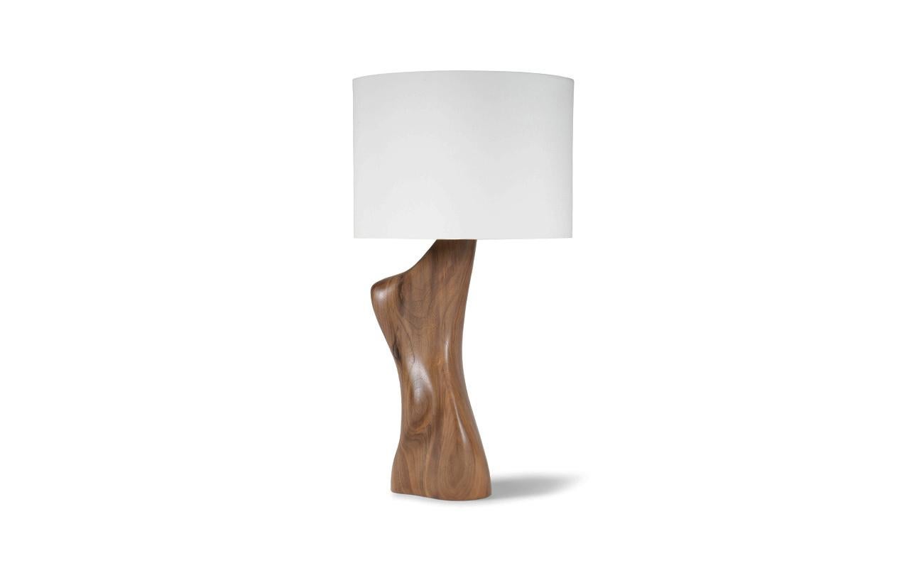 Organic Modern Amorph Helen Table Lamp Natural stain on Walnut wood with Ivory Silk shade For Sale
