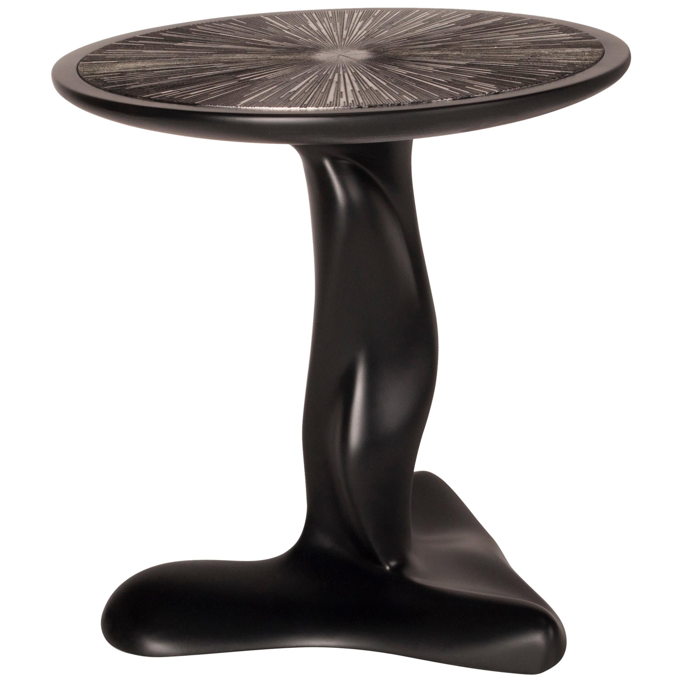 Amorph Helios Site Table, Back Matte Lacquer, with Silver Leaves Gilding For Sale