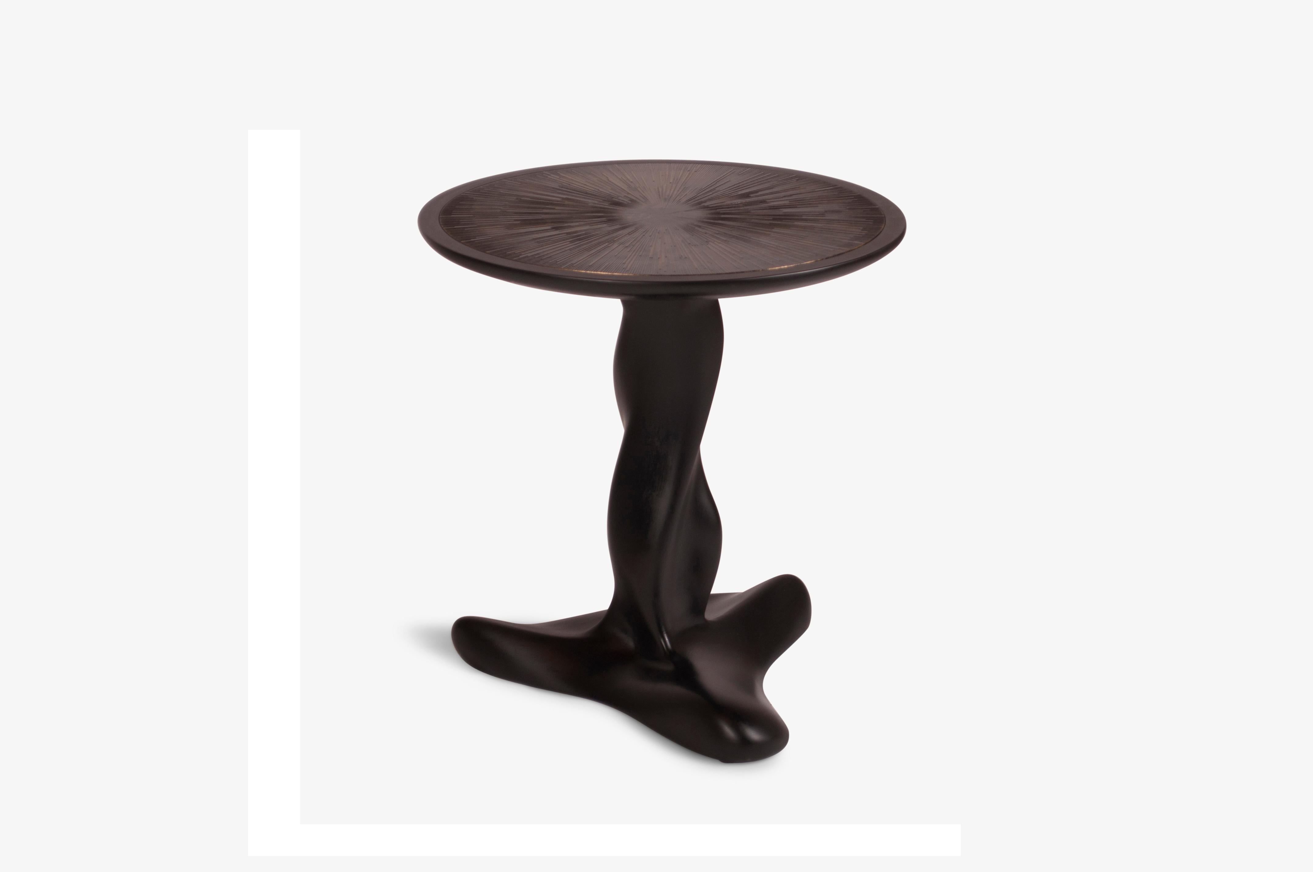 Organic Modern Helios Table Black Lacquer Gold leaf by Amorph For Sale