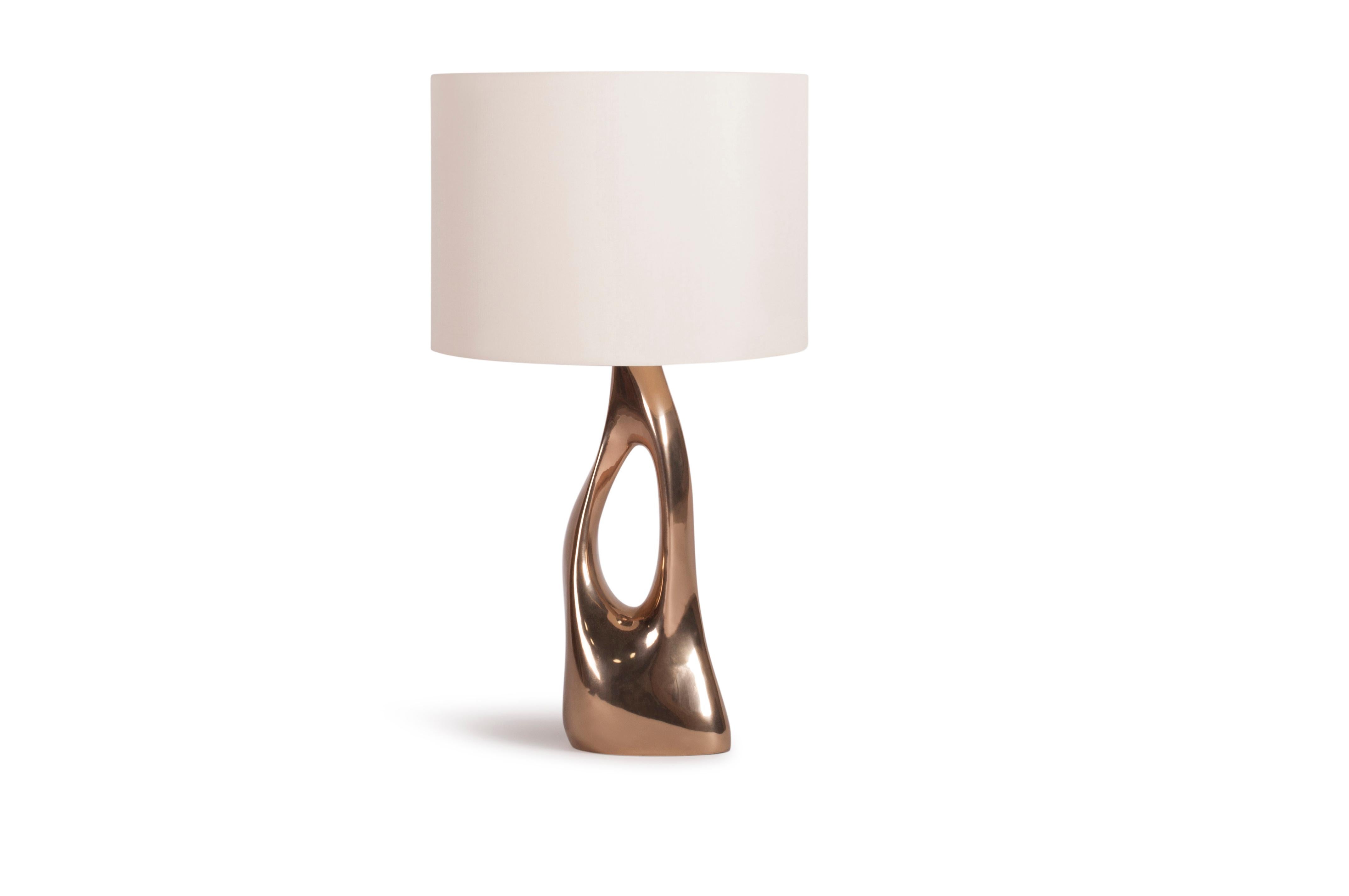 Organic Modern Helix Lamp, Solid Bronze With Ivory Silk Shade by Amorph For Sale