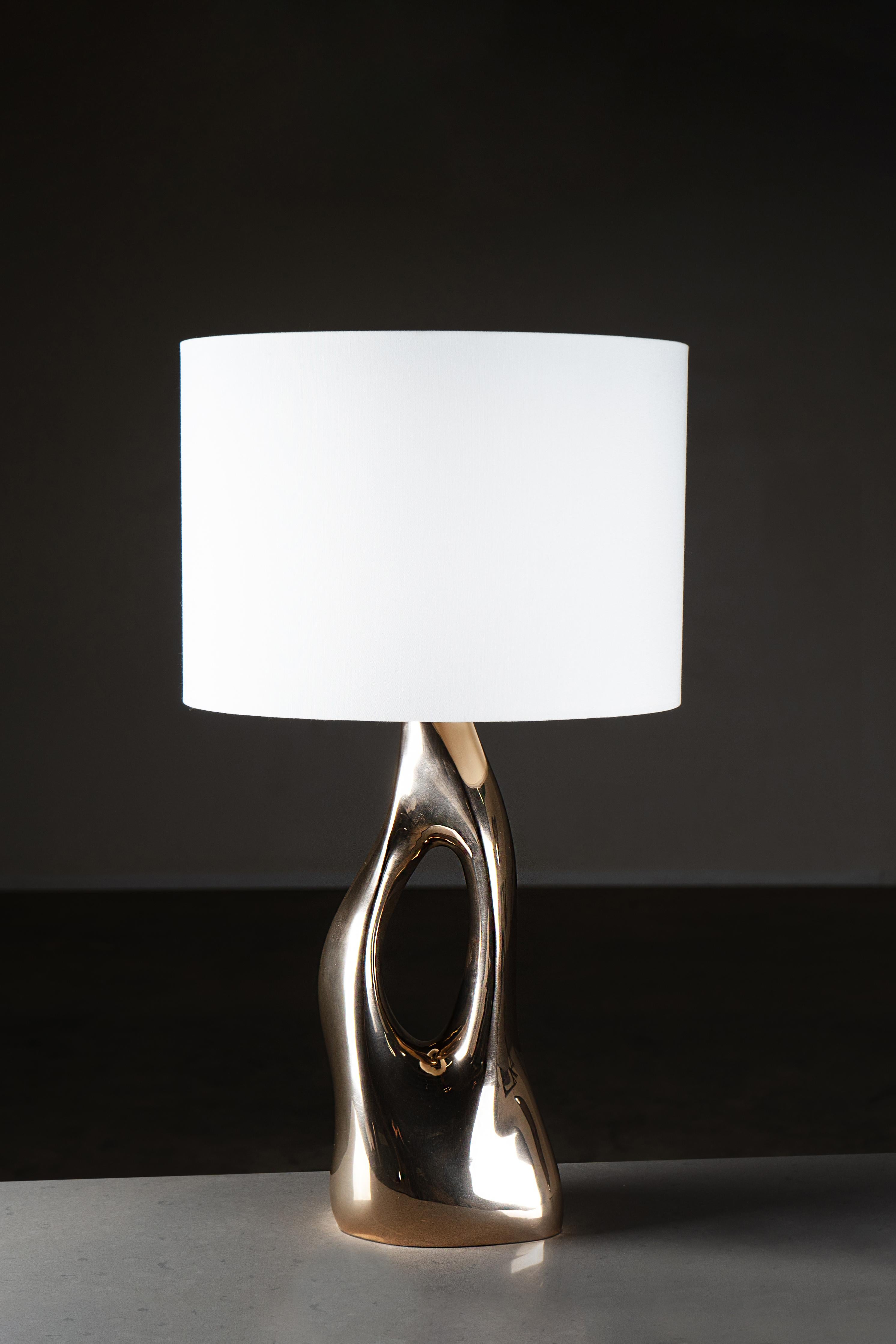 Cast Helix Lamp, Solid Bronze With Ivory Silk Shade by Amorph For Sale