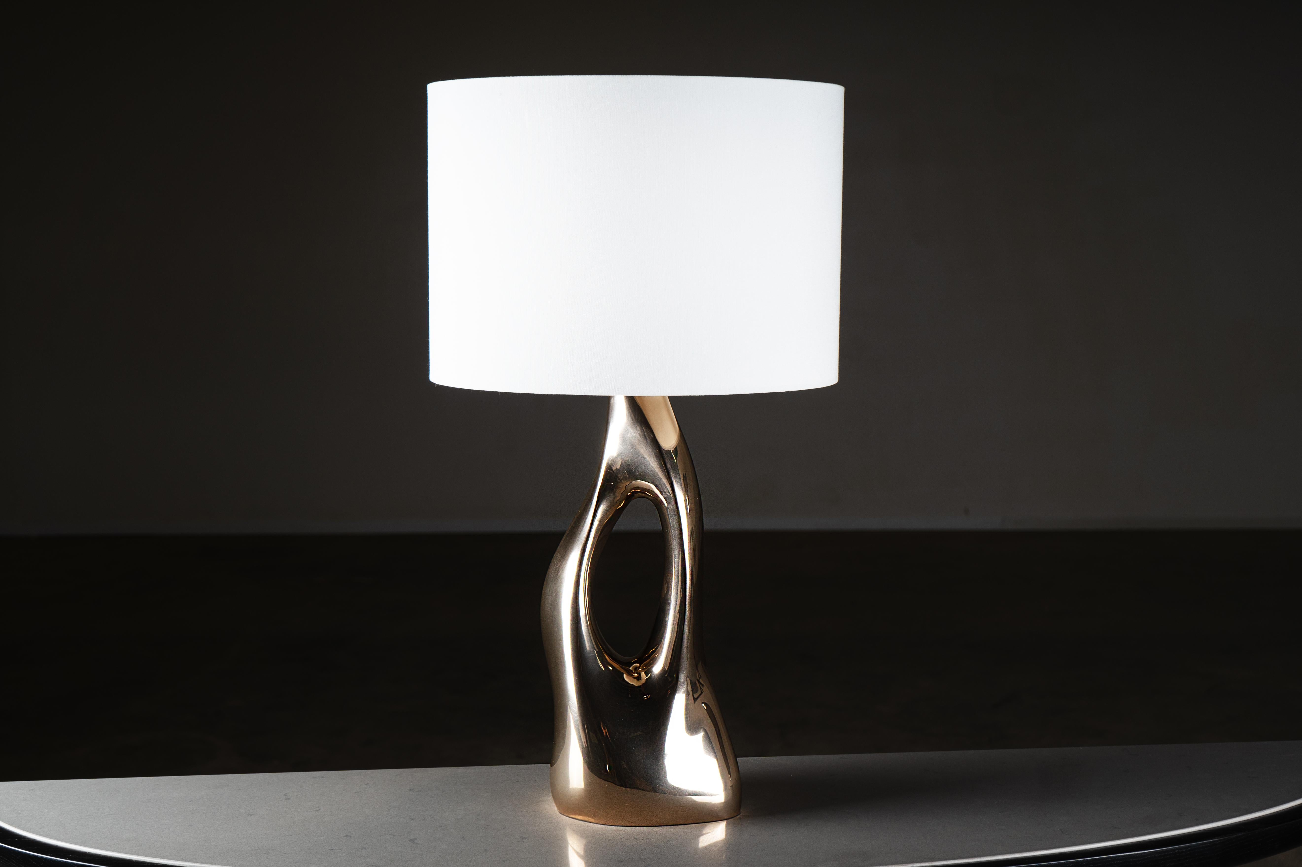 Helix Lamp, Solid Bronze With Ivory Silk Shade by Amorph In New Condition For Sale In Los Angeles, CA