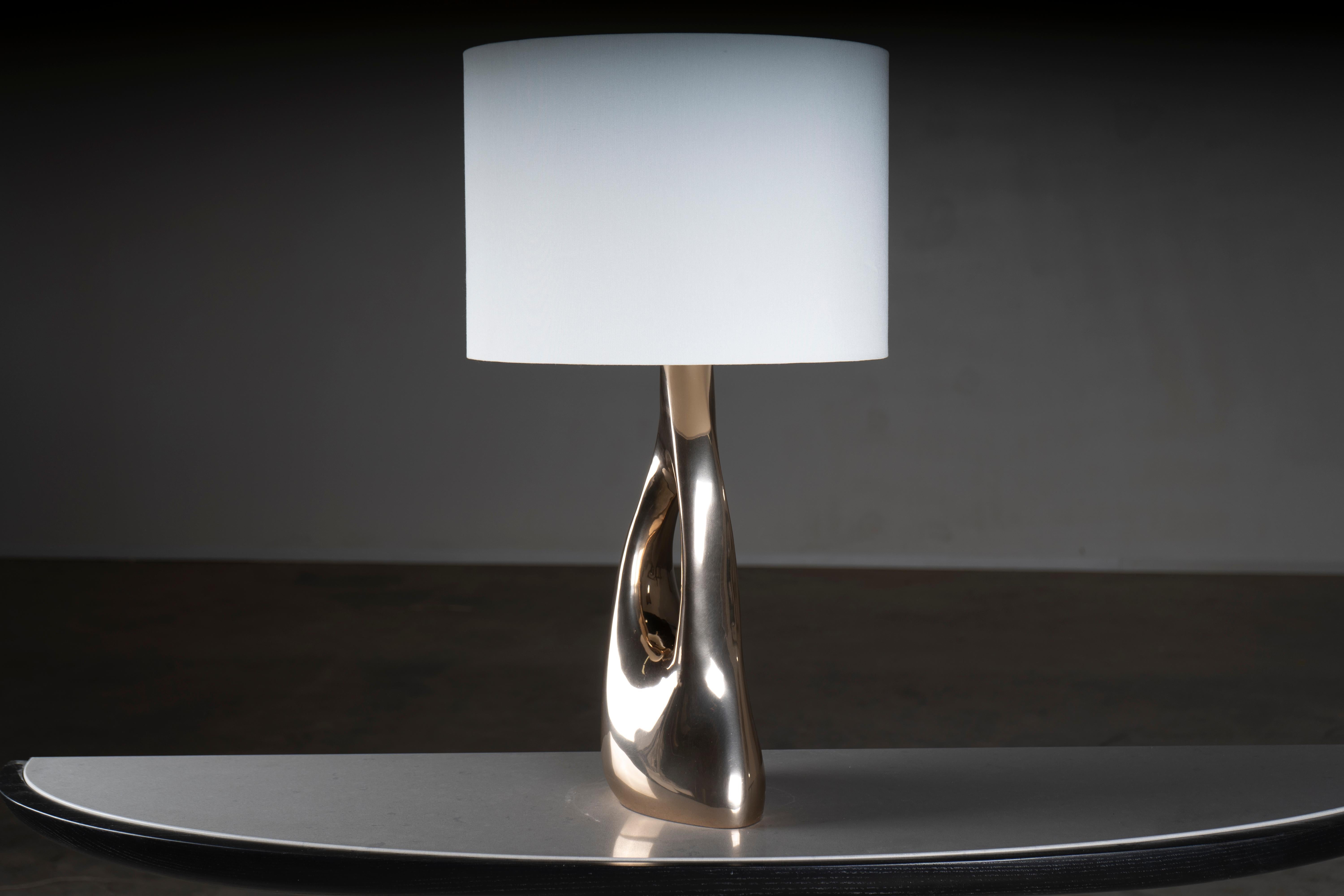Contemporary Helix Lamp, Solid Bronze With Ivory Silk Shade by Amorph For Sale