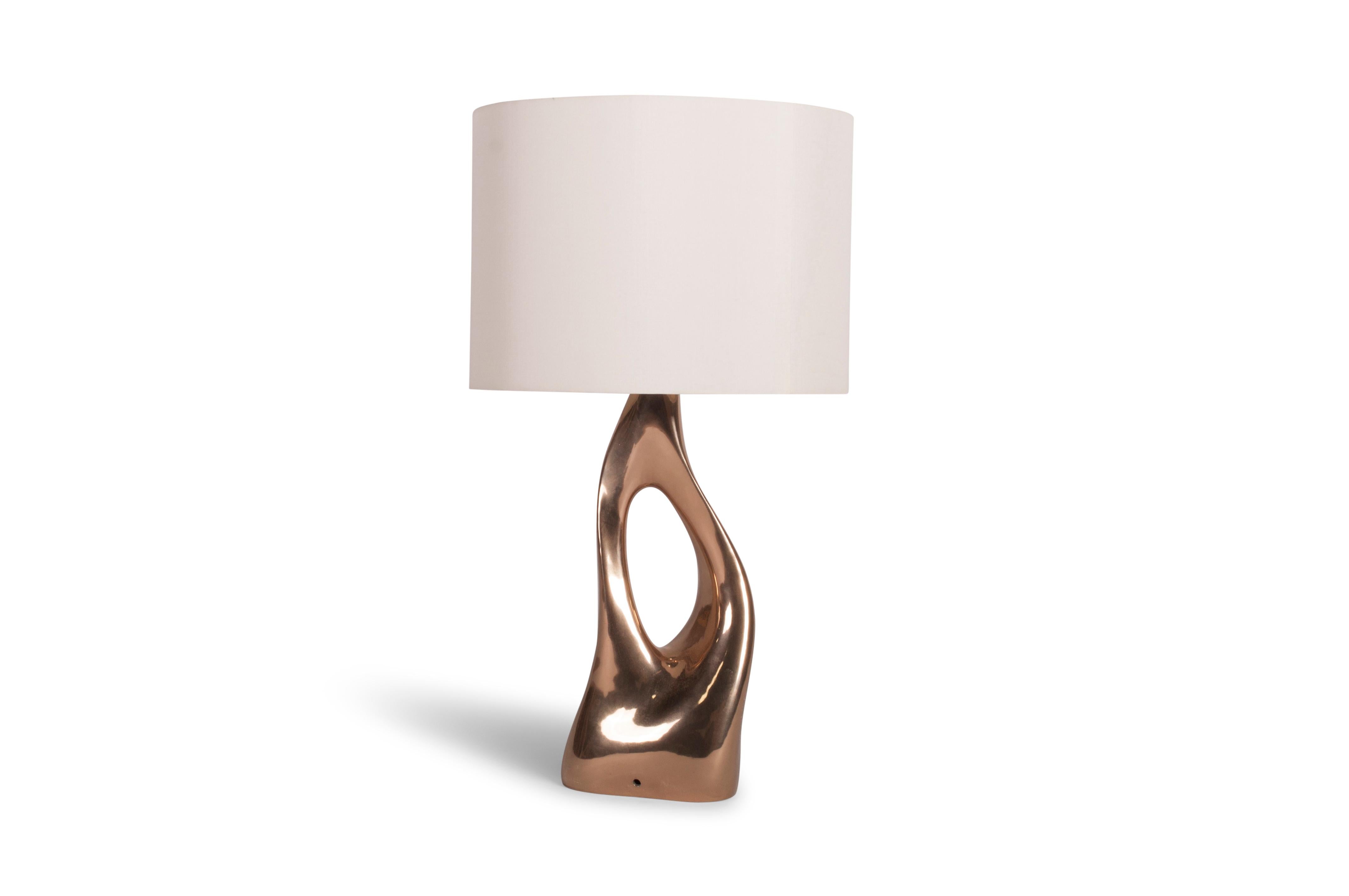 American Amorph Helix Table Lamp, Casted Bronze with Ivory Silk Shade For Sale