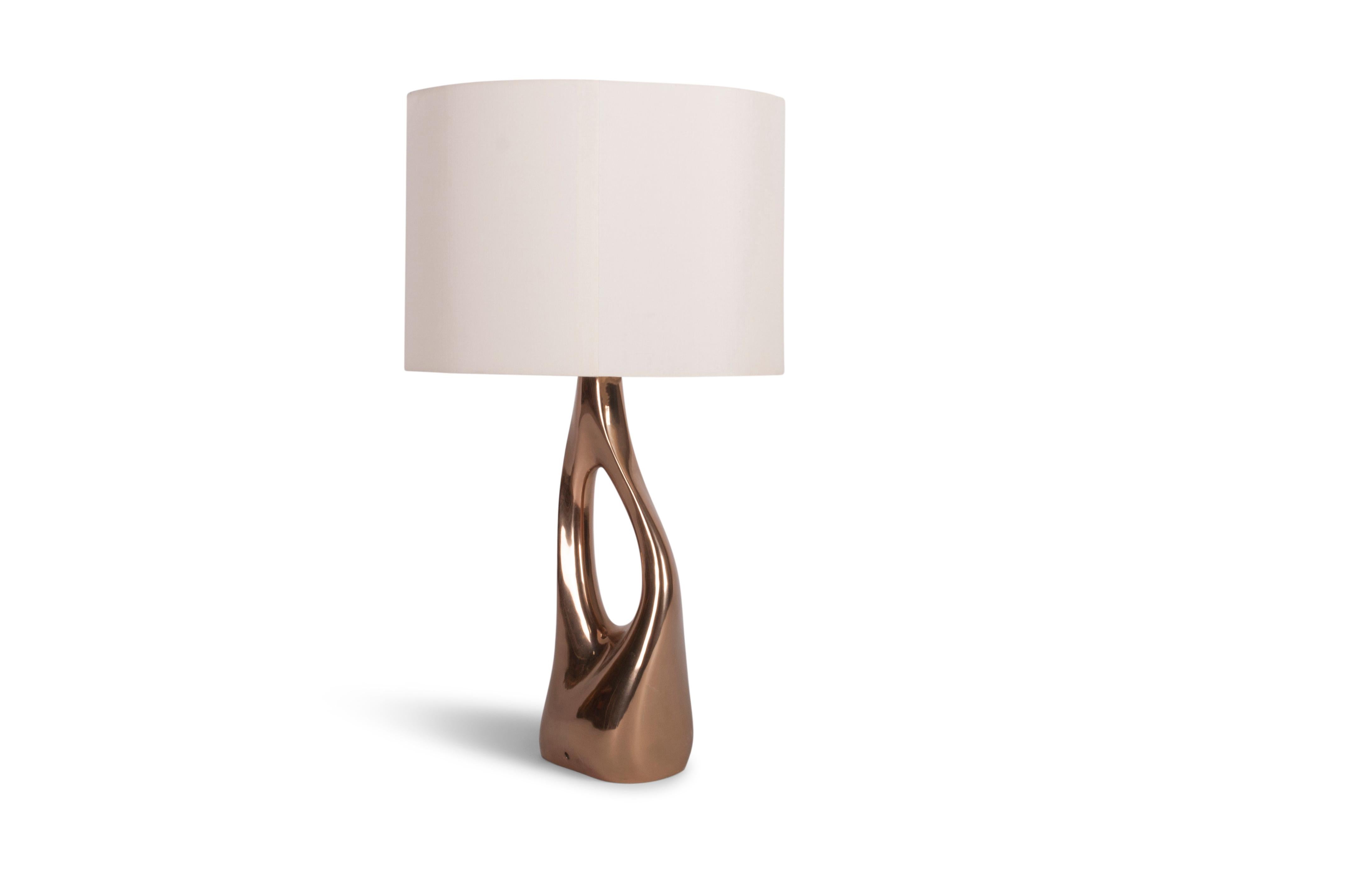 Amorph Helix Table Lamp, Casted Bronze with Ivory Silk Shade In New Condition For Sale In Los Angeles, CA