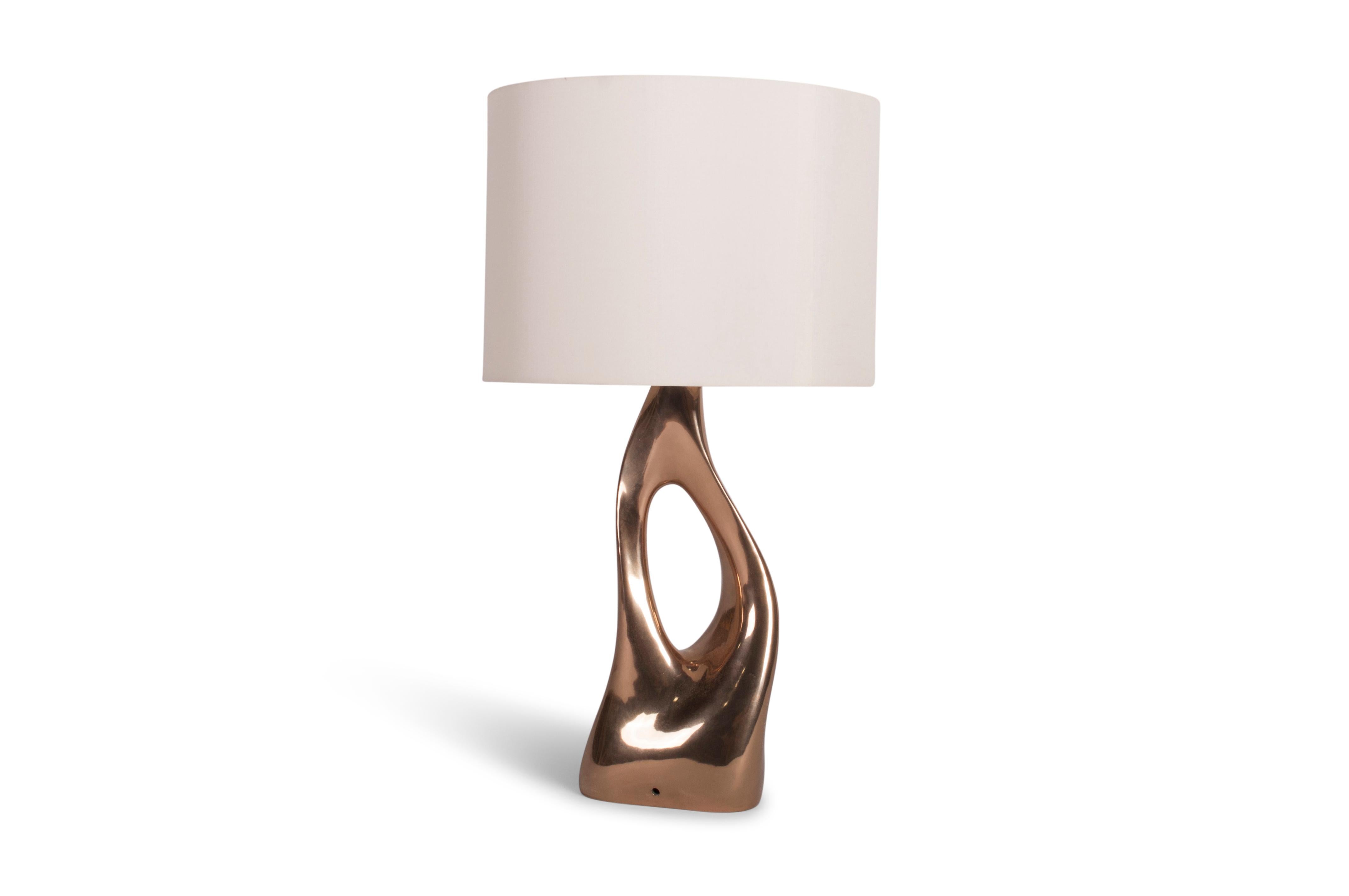 Amorph Helix Table Lamp, Casted Bronze with Ivory Silk Shade For Sale 1