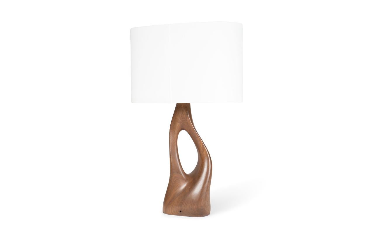 American Amorph Helix Table lamp Natural stain on walnut wood with oval Ivory silk shade For Sale