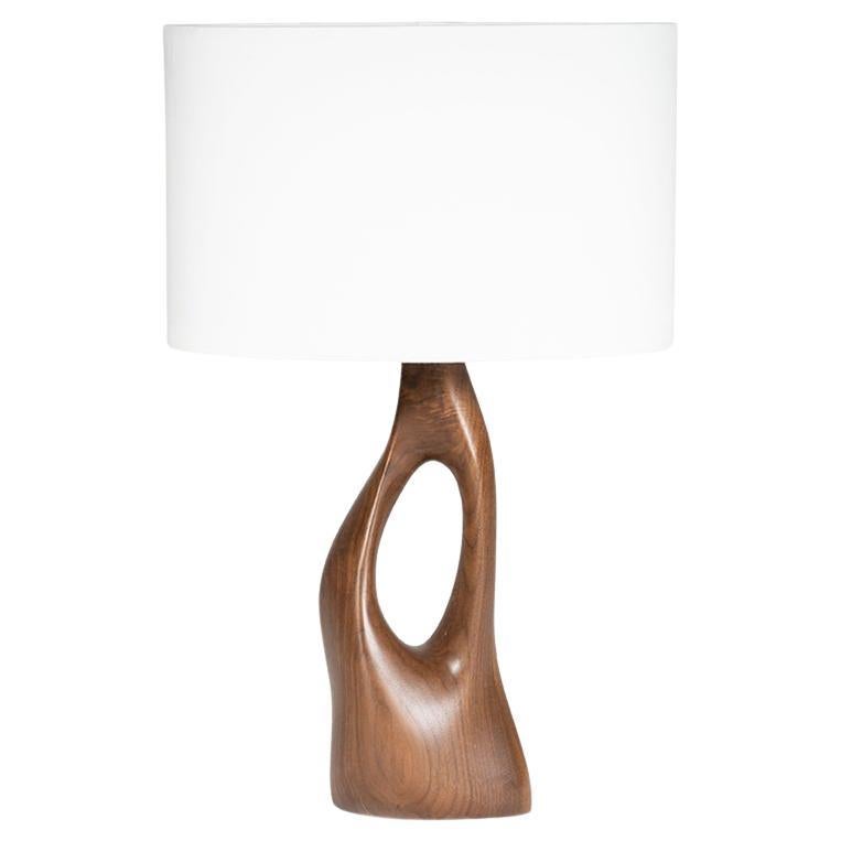 Amorph Helix Table lamp Natural stain on walnut wood with oval Ivory silk shade For Sale