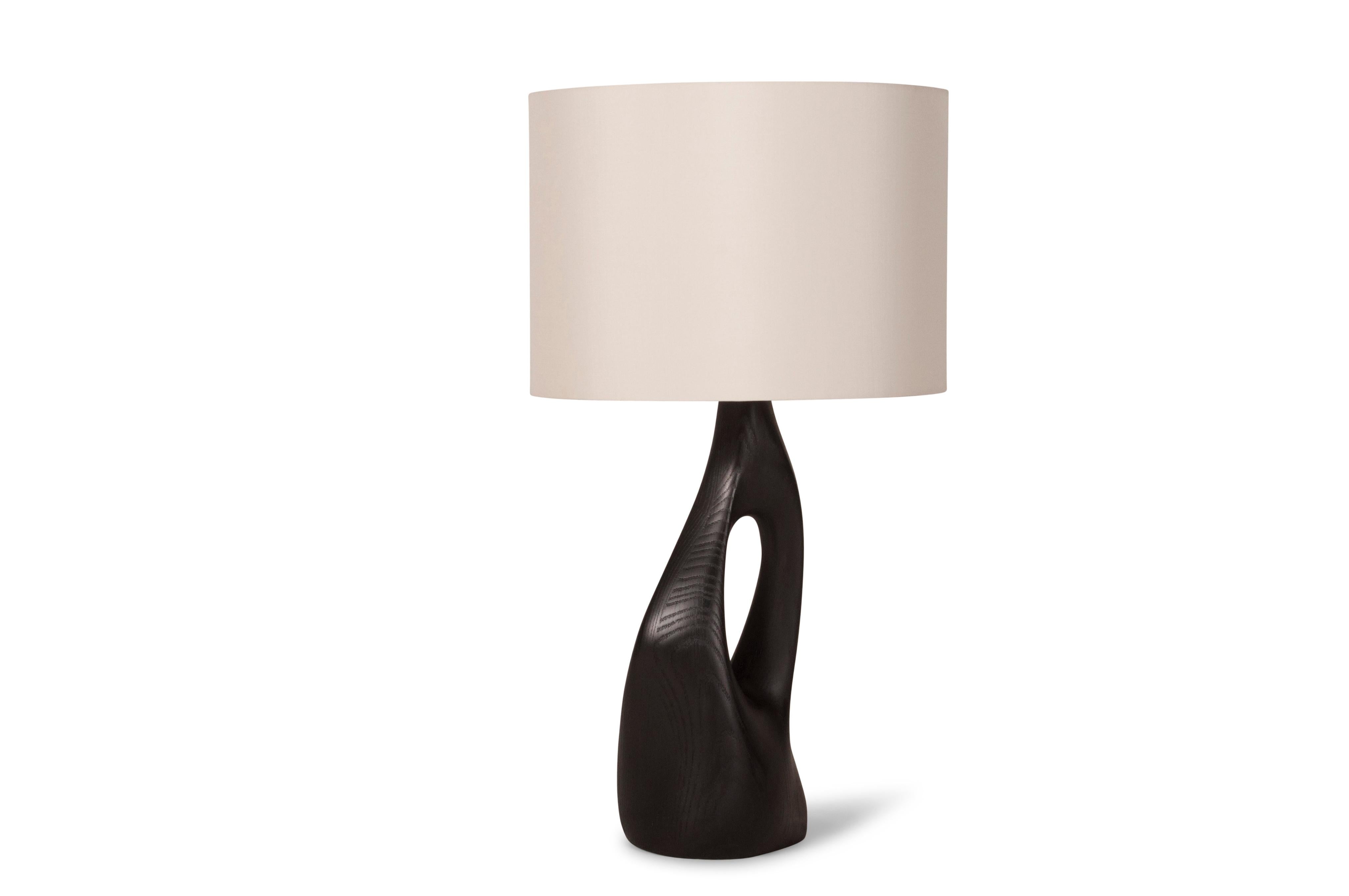 Amorph Helix Table Lamp Solid Wood, Ebony Finish with Ivory Silk Shade In New Condition For Sale In Los Angeles, CA