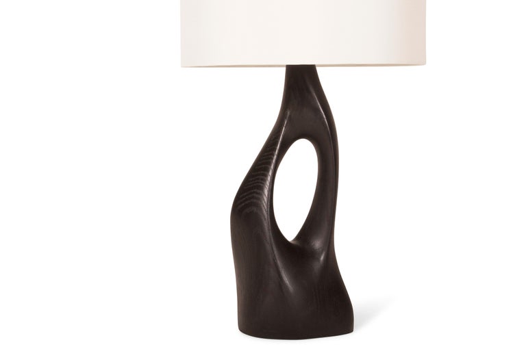 Contemporary Amorph Helix Table Lamp Solid Wood, Ebony Finish with Ivory Silk Shade For Sale