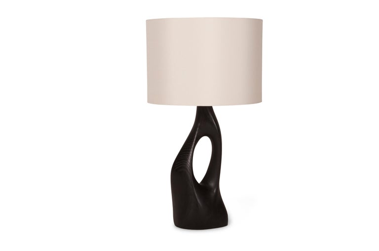 Contemporary Amorph Helix Table Lamp Solid Wood, Ebony Finish with Ivory Silk Shade For Sale