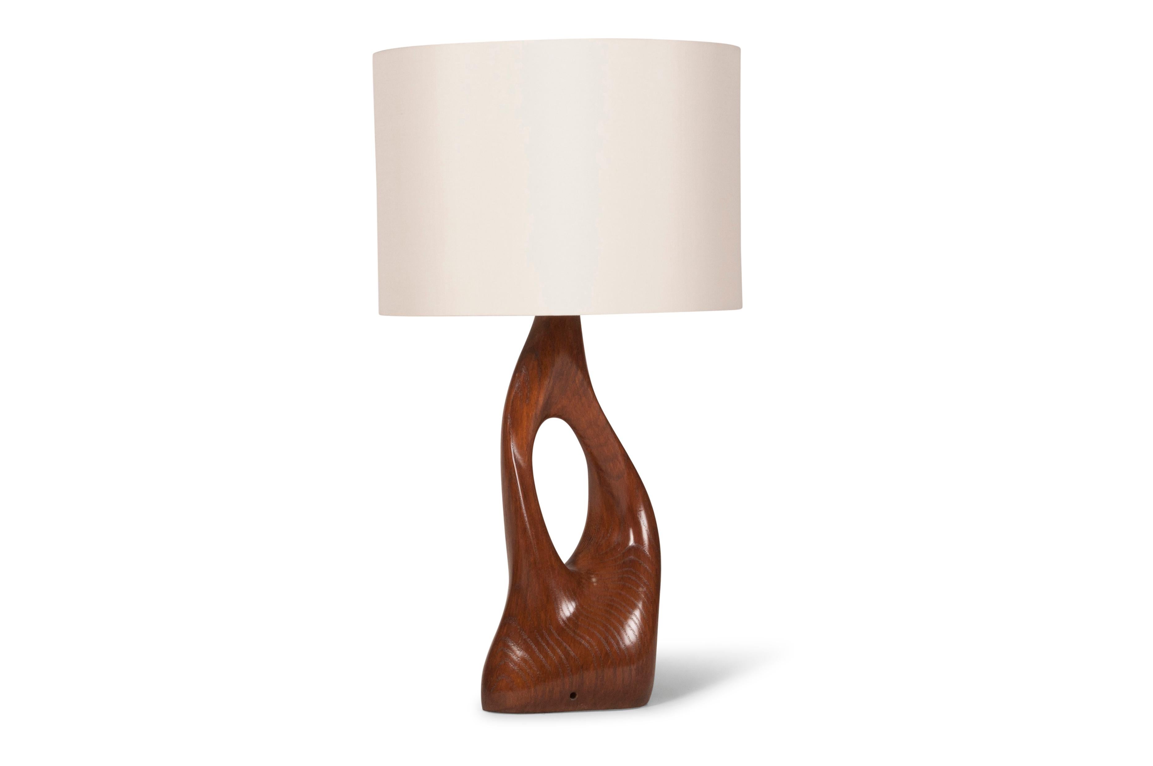 Amorph Helix Table Lamp, Solid wood, Walnut Finish with Ivory Silk Shade In New Condition For Sale In Los Angeles, CA