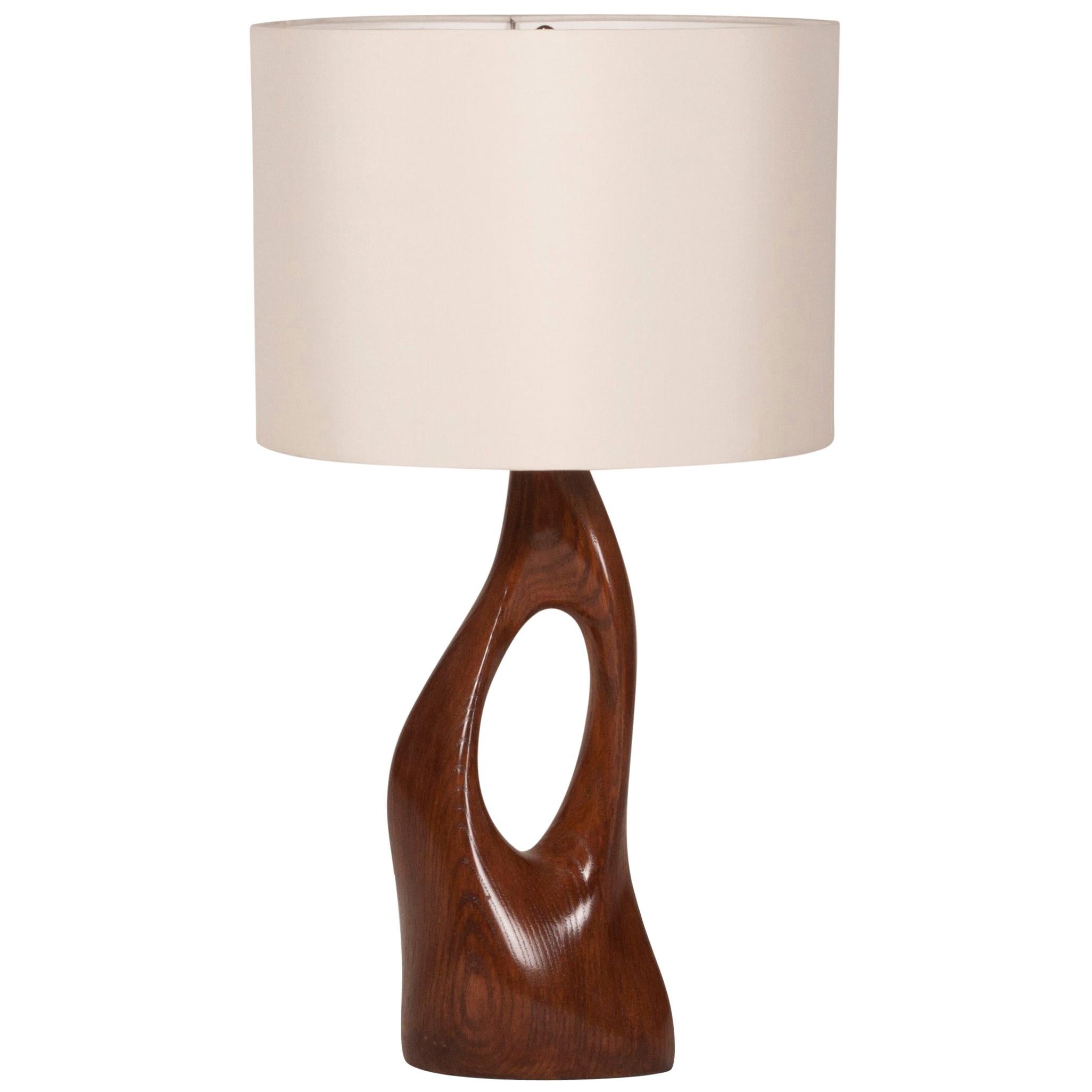 Amorph Helix Table Lamp, Solid wood, Walnut Finish with Ivory Silk Shade