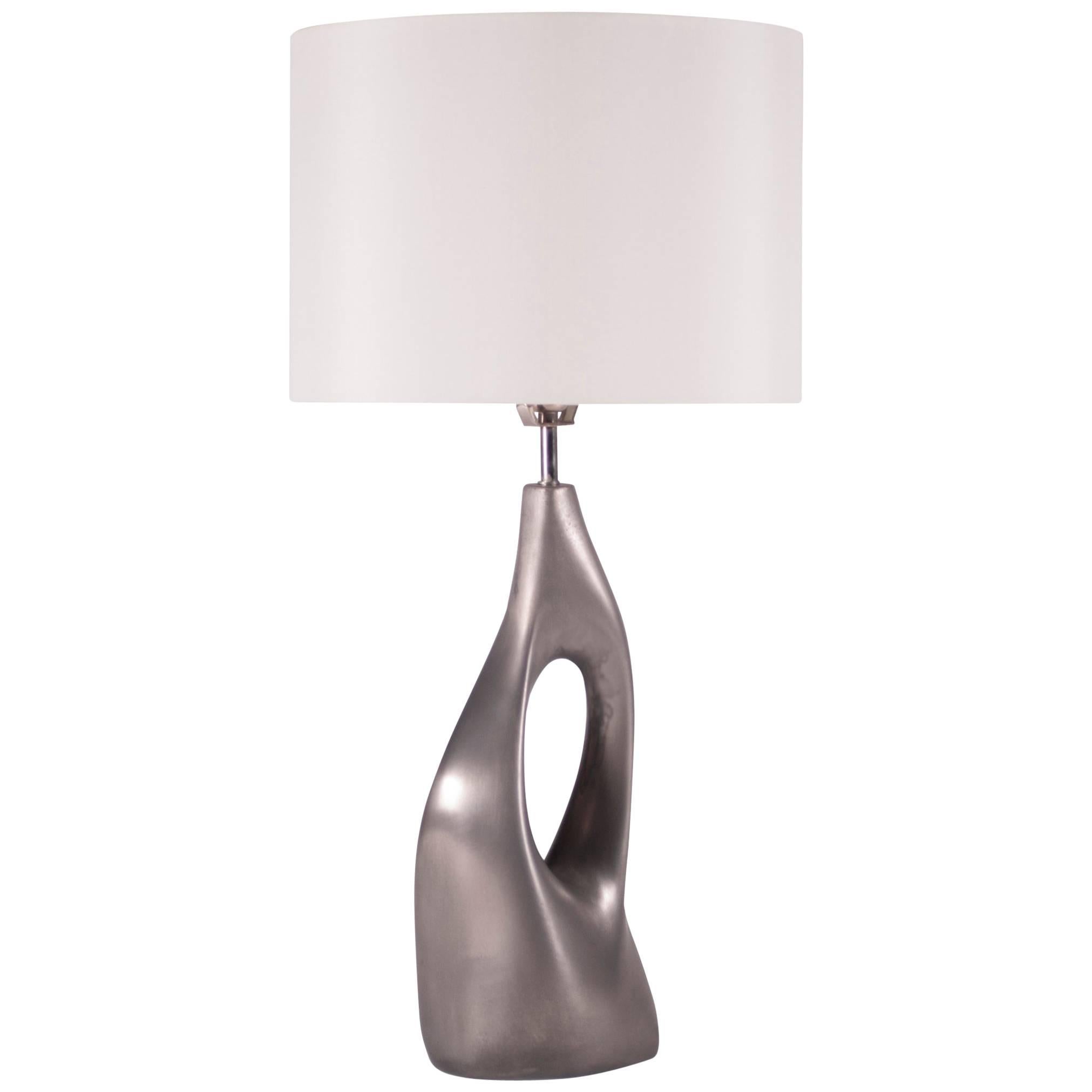 Amorph Helix Table Lamp, White Gold, Metal Finish, Ivory Silk Shade