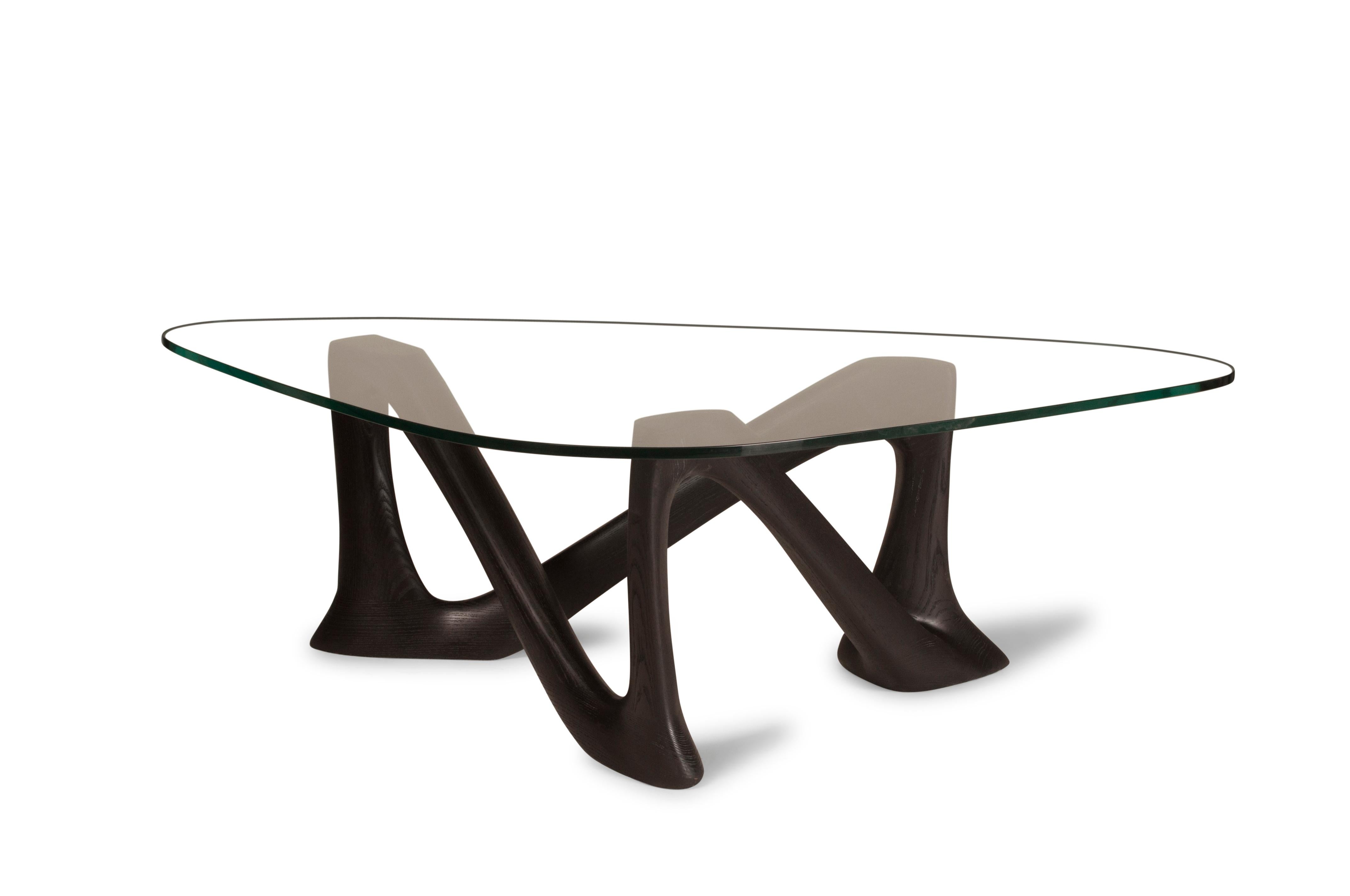 American Amorph Hermosa Coffee Table with Tempered Glass, Solid Wood in Ebony Stain For Sale