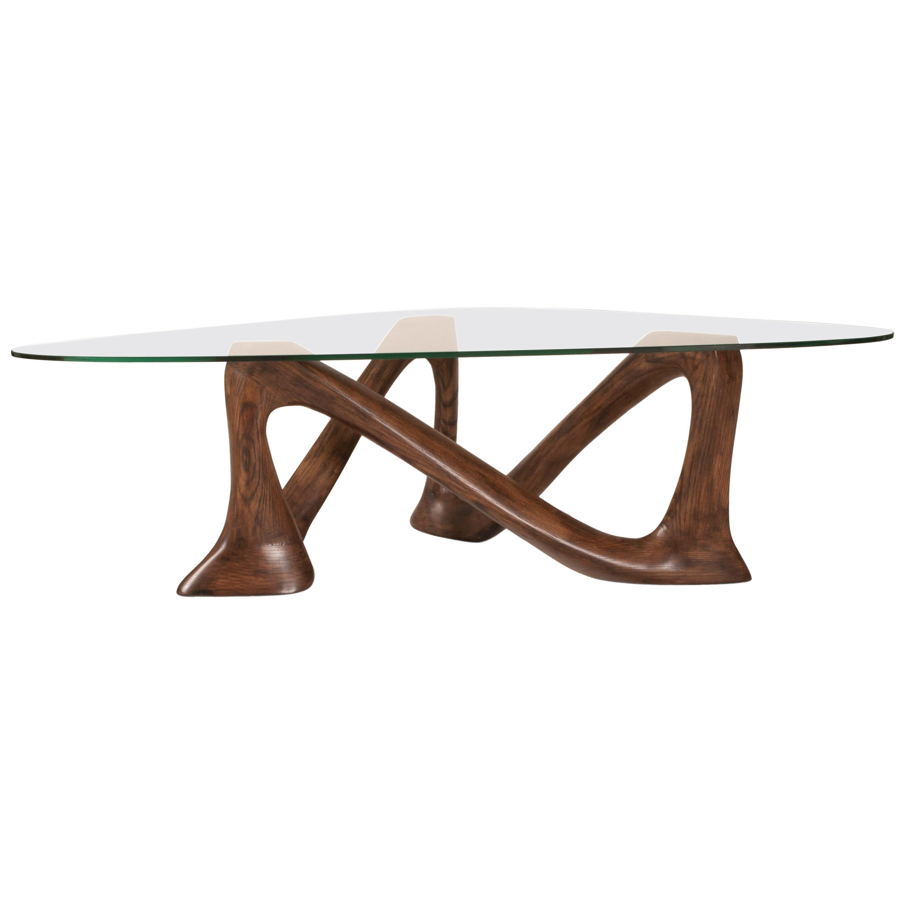 Hermosa Coffee Table in Graphite Walnut stain on Ash wood with glass top For Sale