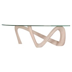 Iris Couchtisch, weiß gewaschenes Flecht, Eschenholz mit 1/2" gehärtetem Glas von Amorph