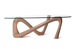 Amorph Iris Coffee Table with glass Gray Oak stain on Ash wood