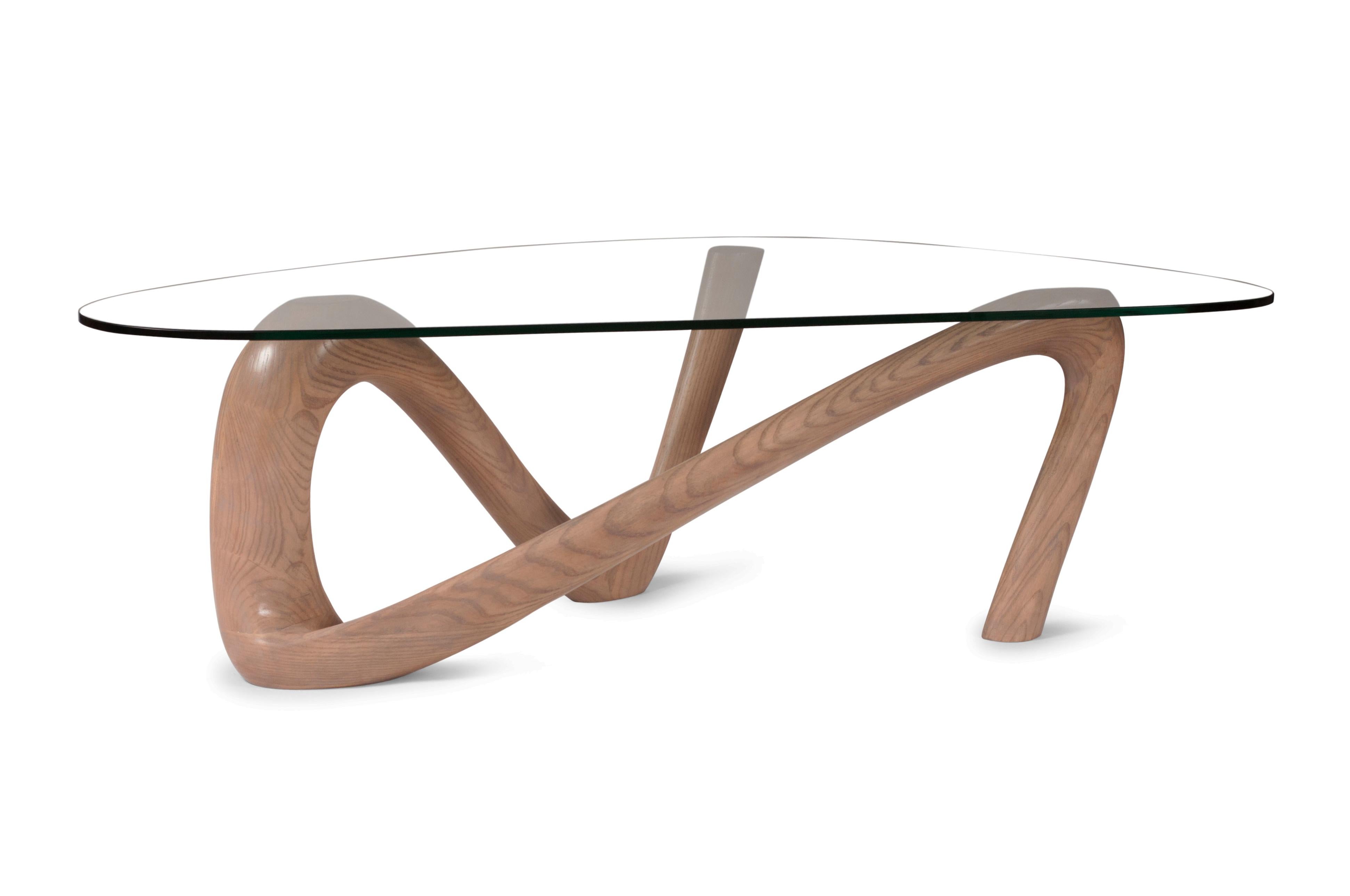 Moderne Table basse Iris d'Amorph avec teinture en verre de chêne gris sur bois de frêne en vente