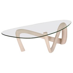 Table basse Iris d'Amorph avec verre blanchi à la chaux sur bois de frêne 