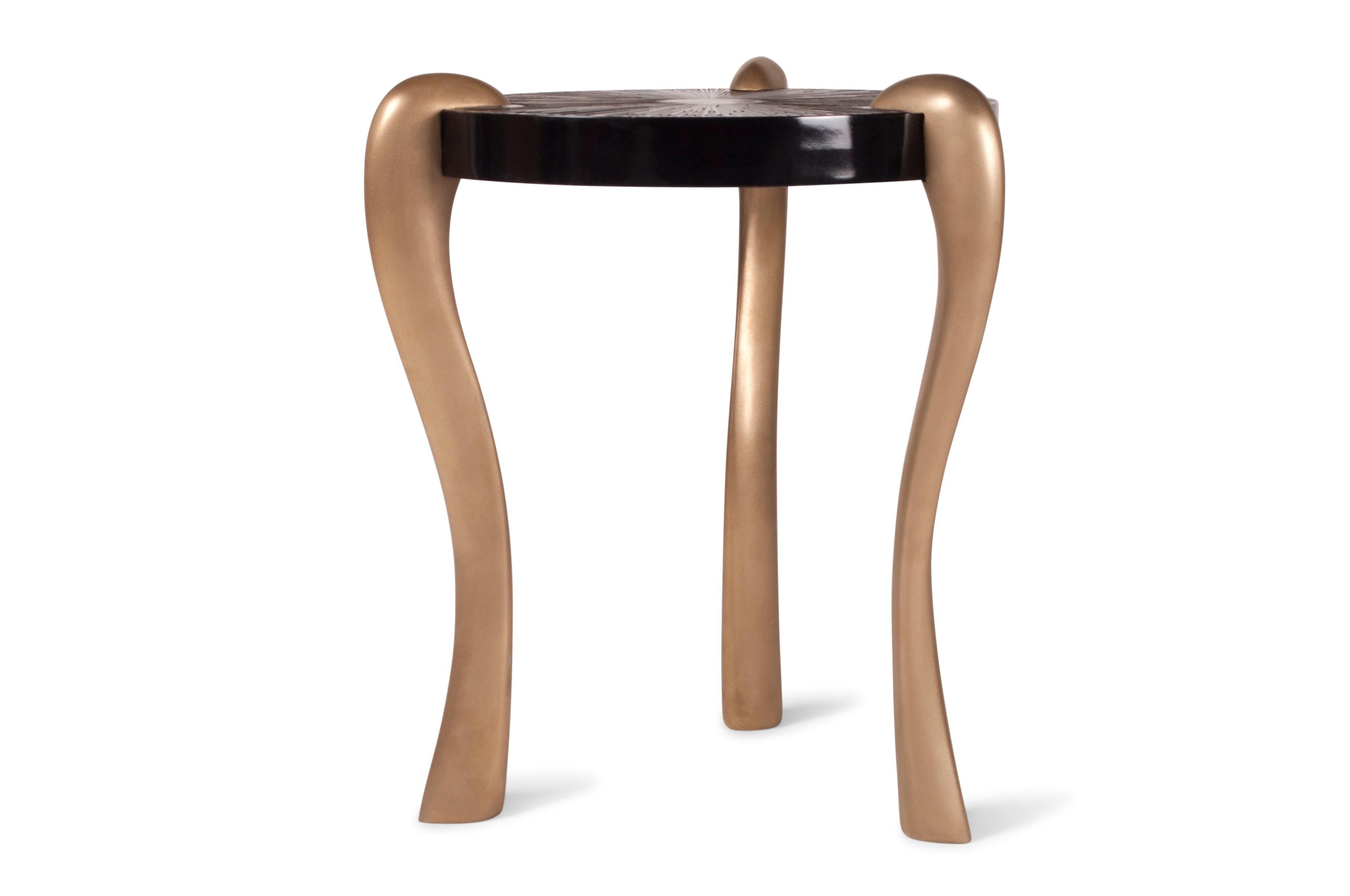 Modern Amorph Iva Side Table, Gold Finish and Gold Leaf on Black Lacquered Top