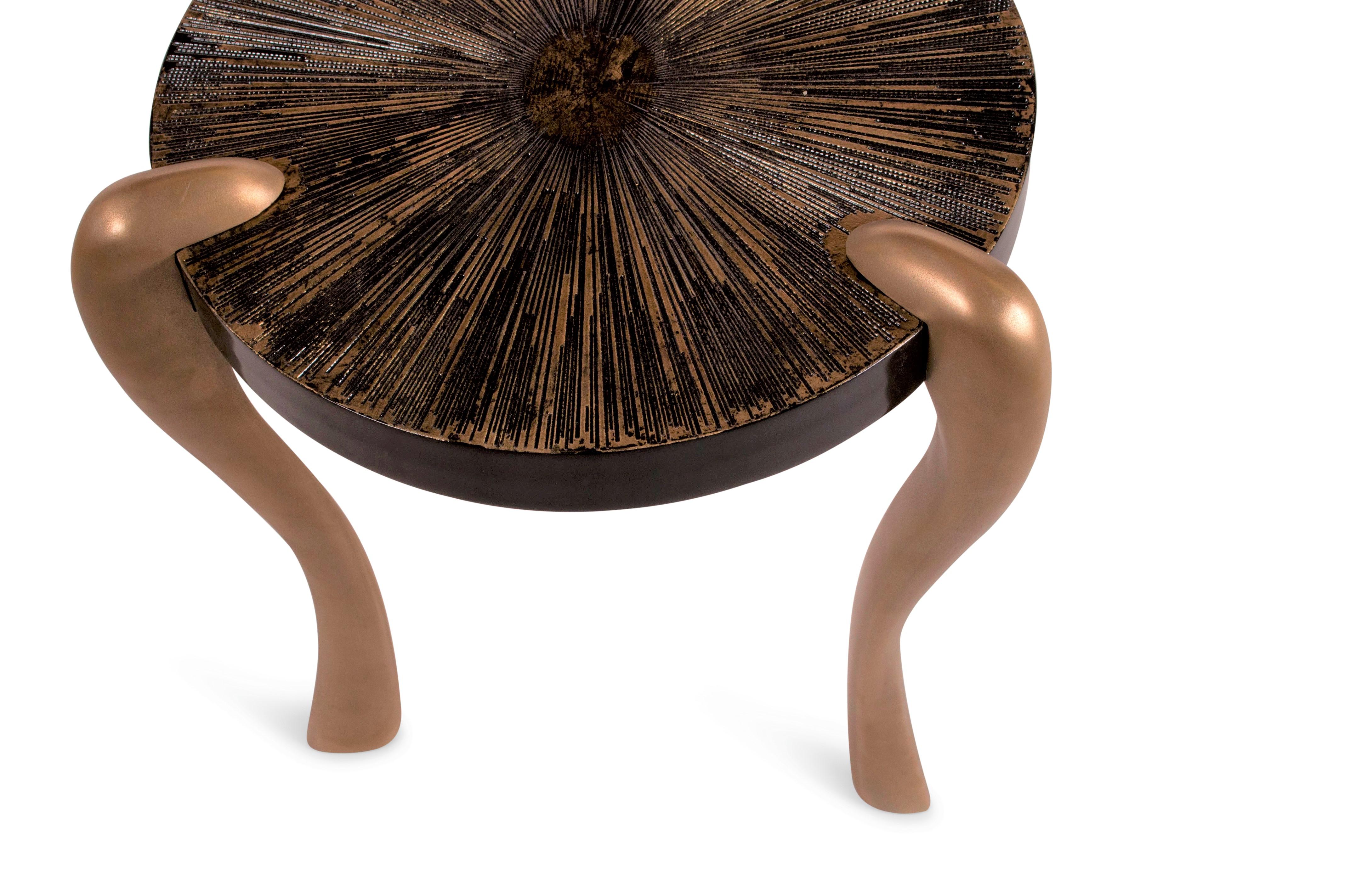 Contemporary Amorph Iva Side Table, Gold Finish and Gold Leaf on Black Lacquered Top