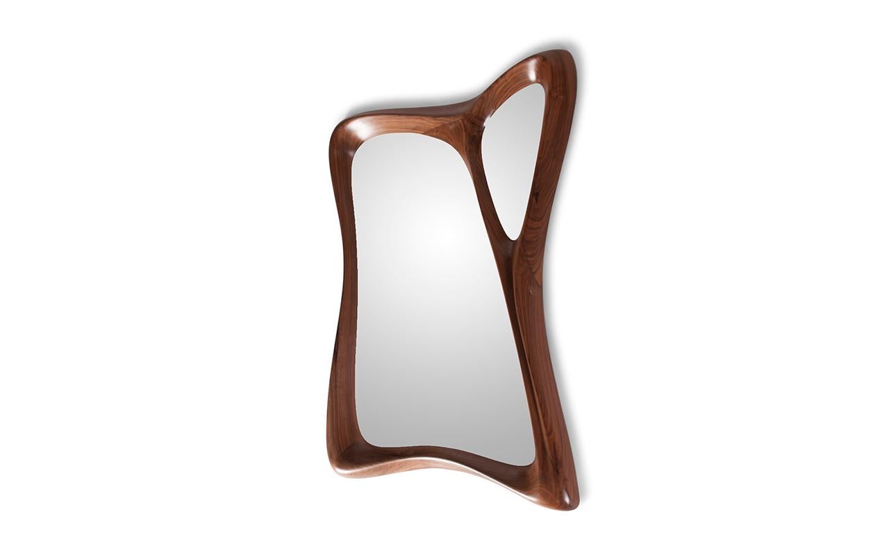 American Amorph Jolie Modern Wall Mounted Mirror Walnut Wood with Natural Stain For Sale