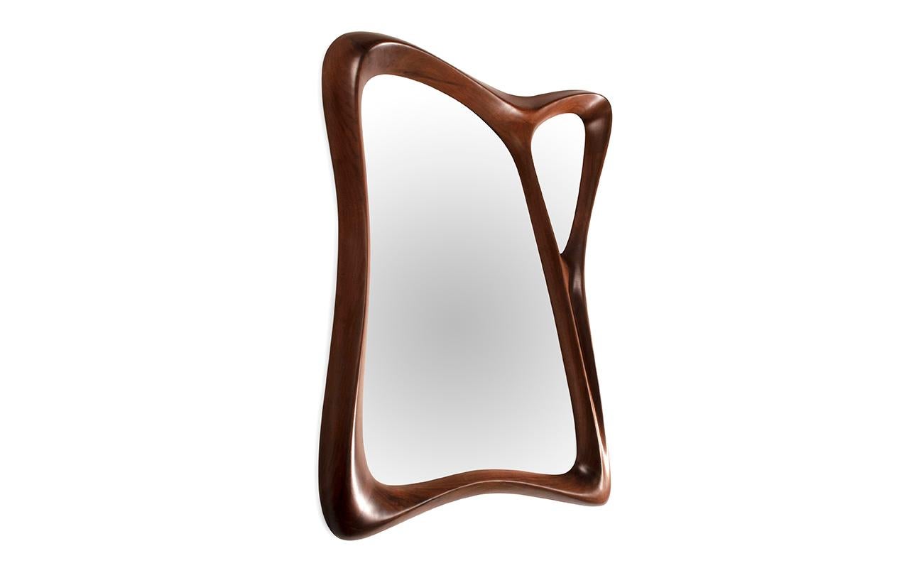 American Amorph Jolie Modern Wall Mounted Mirror Walnut Wood with Montana Stain For Sale