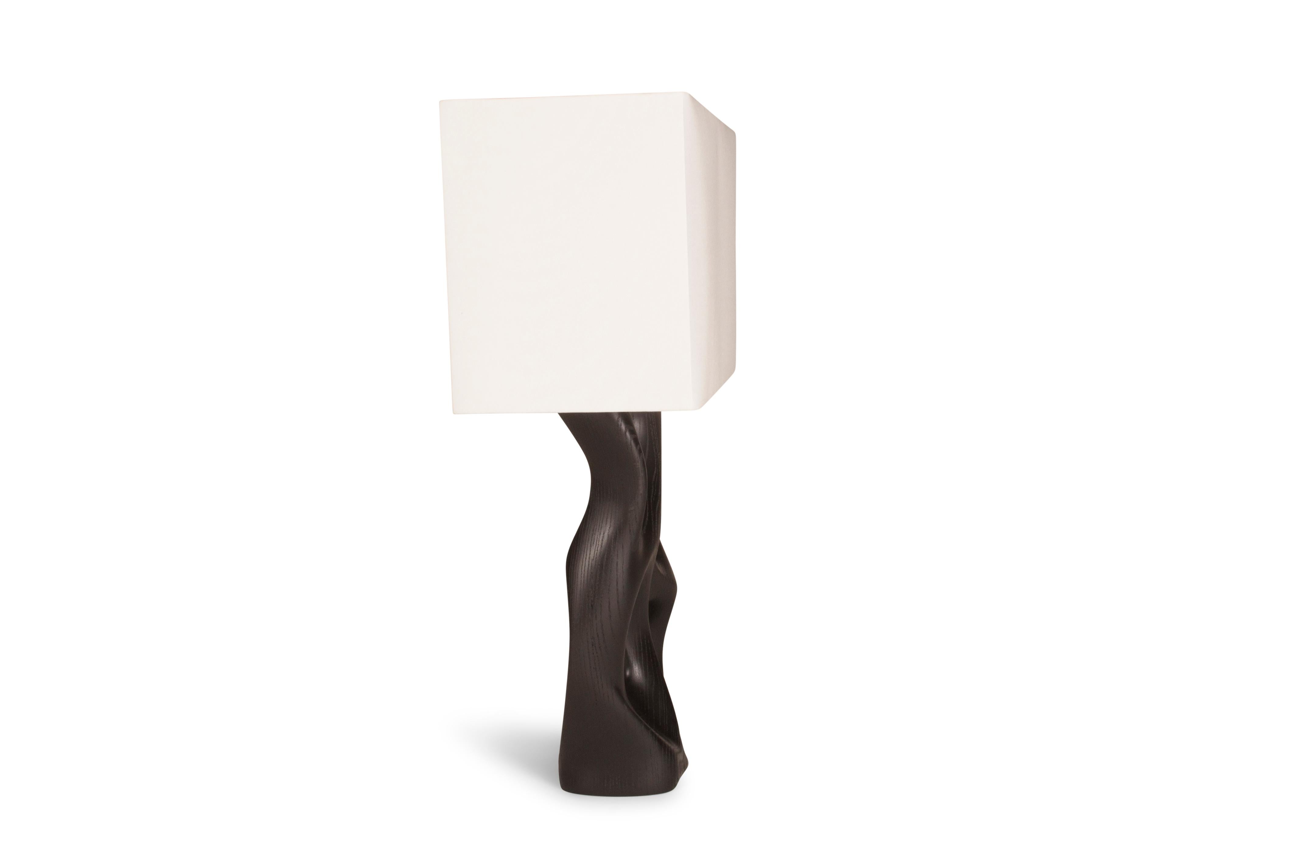 American Amorph Loop Table Lamp in Ebony Stain on Ash wood with Ivory Silk Shade For Sale