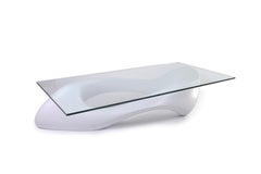 Table basse moderne Amorph Lust avec plateau en verre, laque blanche