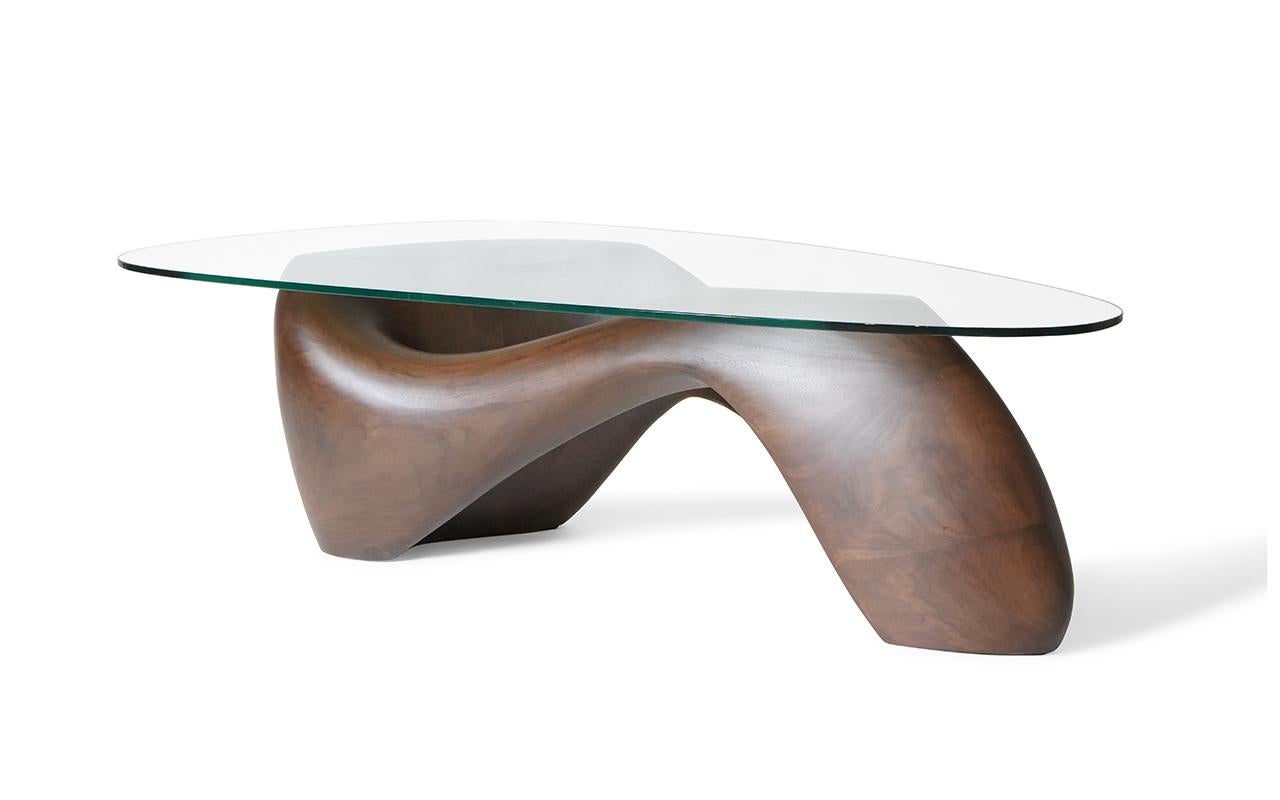 Modern Amorph Lust Coffee Table Walnut wood Montana stain with glass top For Sale