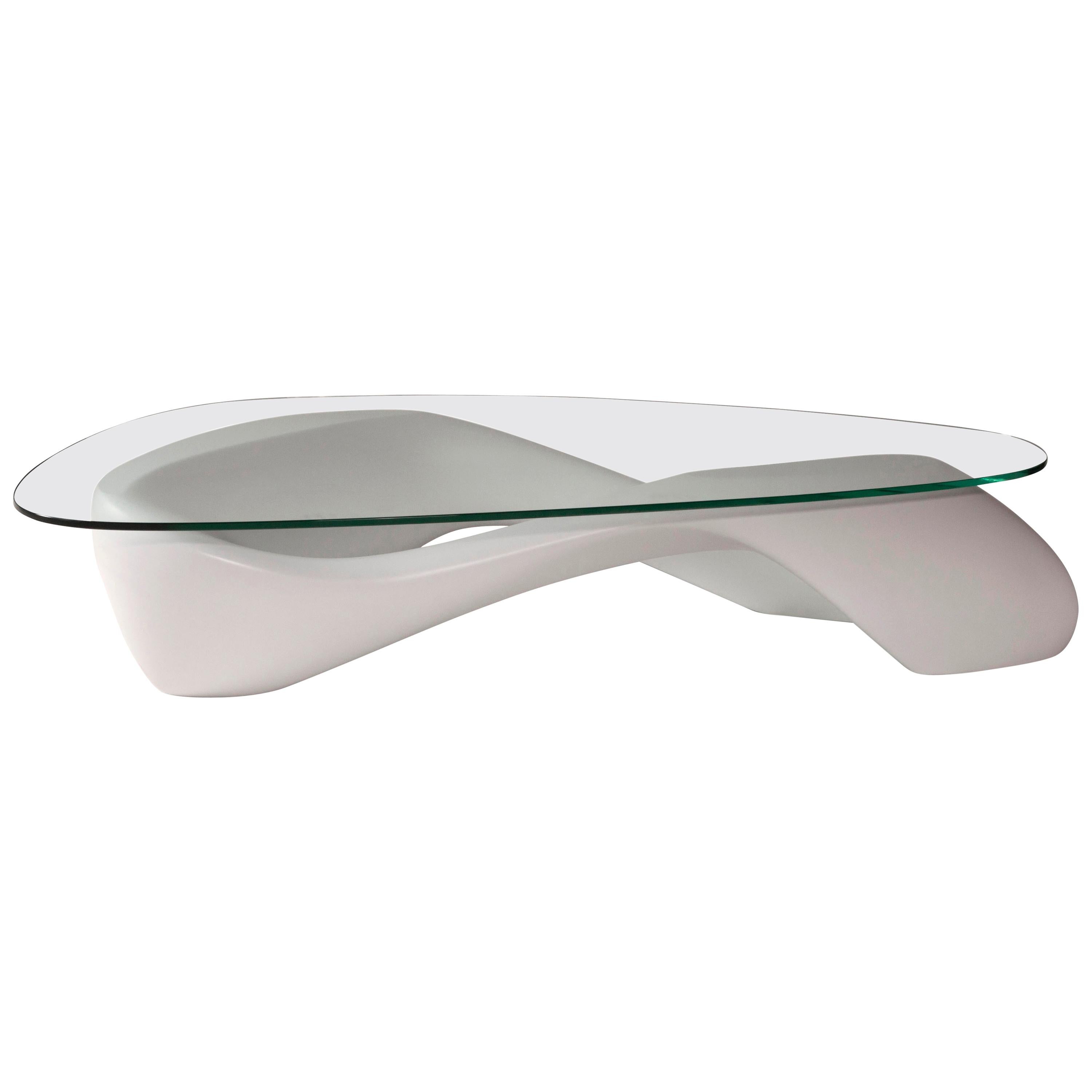 Amorph Lust Coffee Table White with Organic Glass For Sale