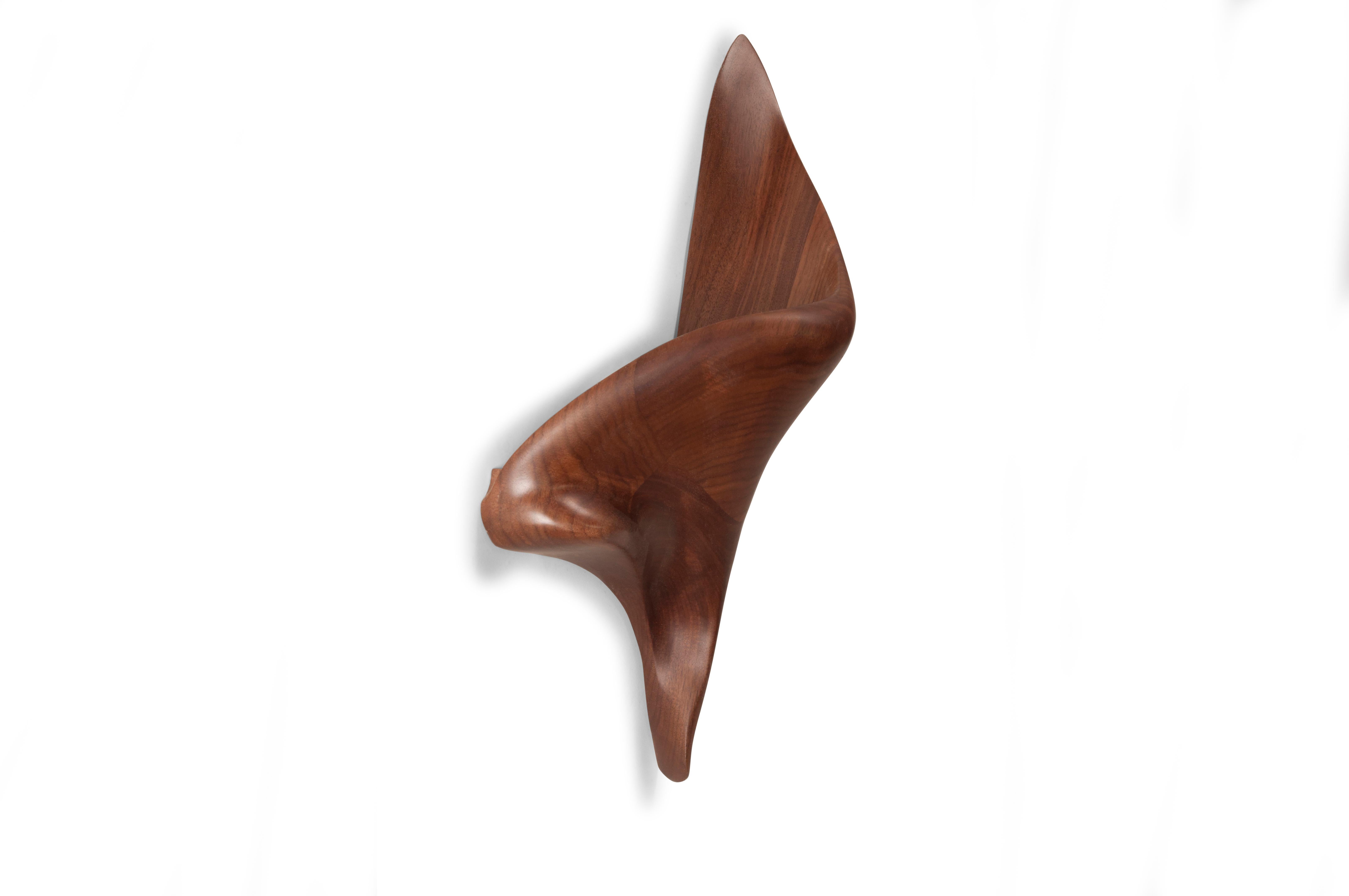 Carved Amorph Lustrous Sconce in Natural stain on Walnut Wood, Facing Right For Sale