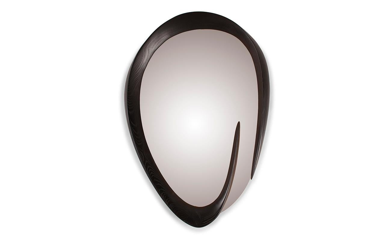 Carved Amorph Mia Mirror in Ebony Stain on Ash Wood Contemporary Style  For Sale