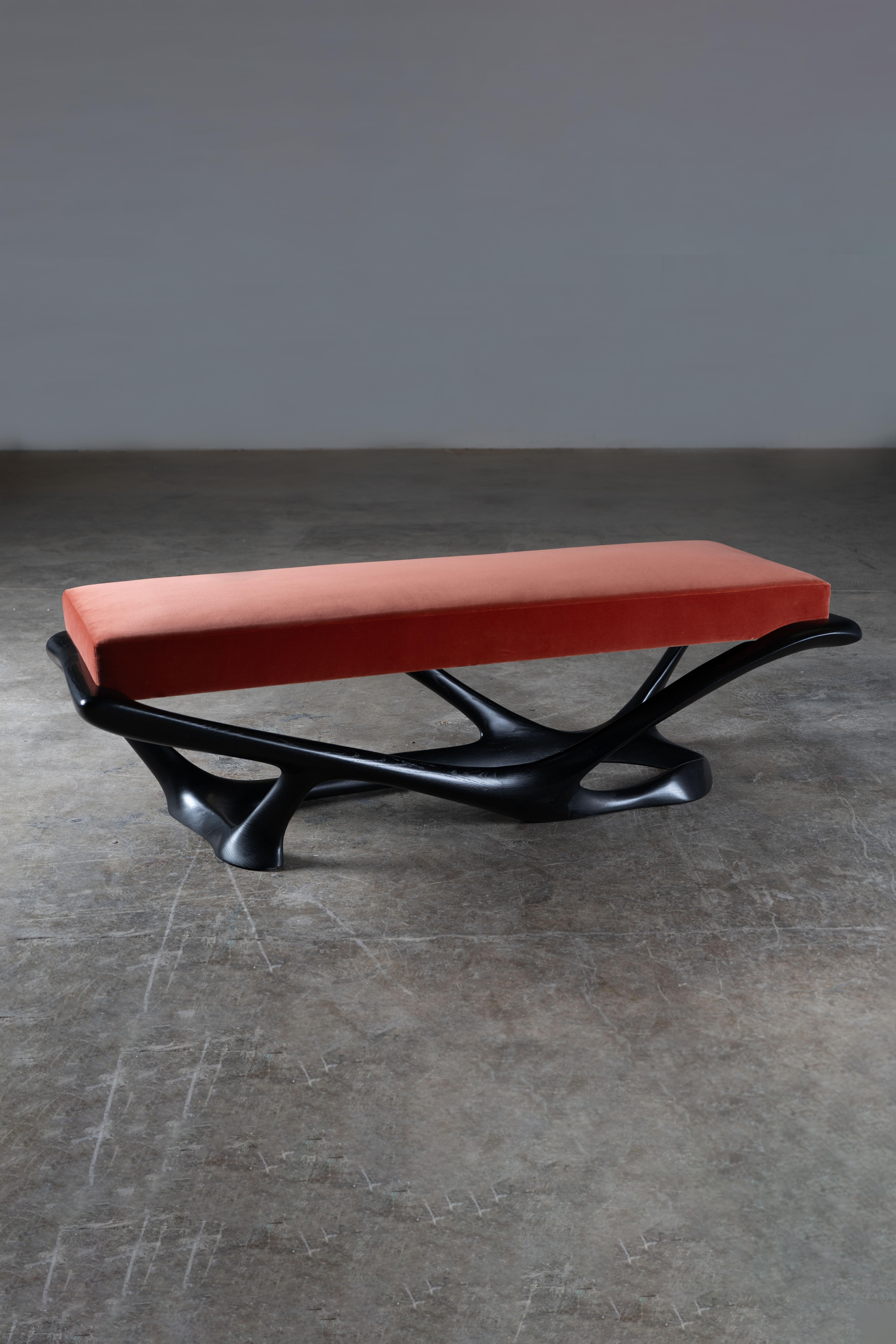 Contemporary Nana Bench, Ebony stain, Ash wood, White leather upholstery by Amorph For Sale