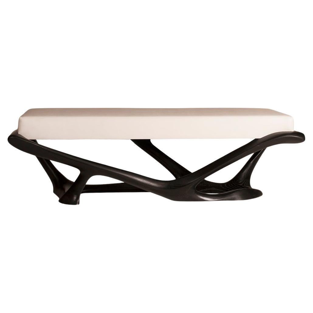 Nana Bench, Ebony stain, Ash wood, White leather upholstery by Amorph