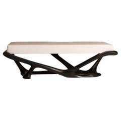 Nana Bench, Ebony stain, Ash wood, White leather upholstery by Amorph