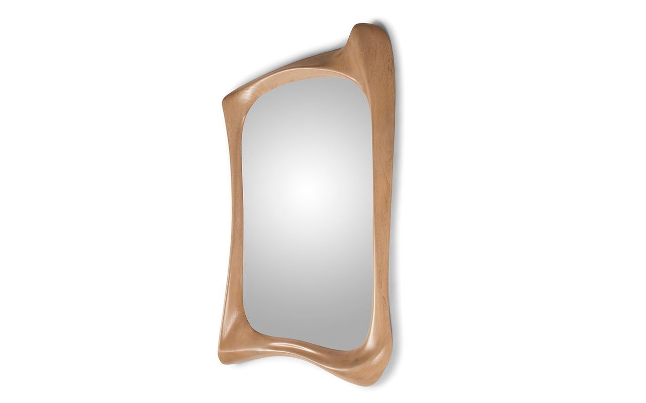 Amorph Narcissus Modern Mirror Snow Stain on Walnut Wood In New Condition For Sale In Los Angeles, CA