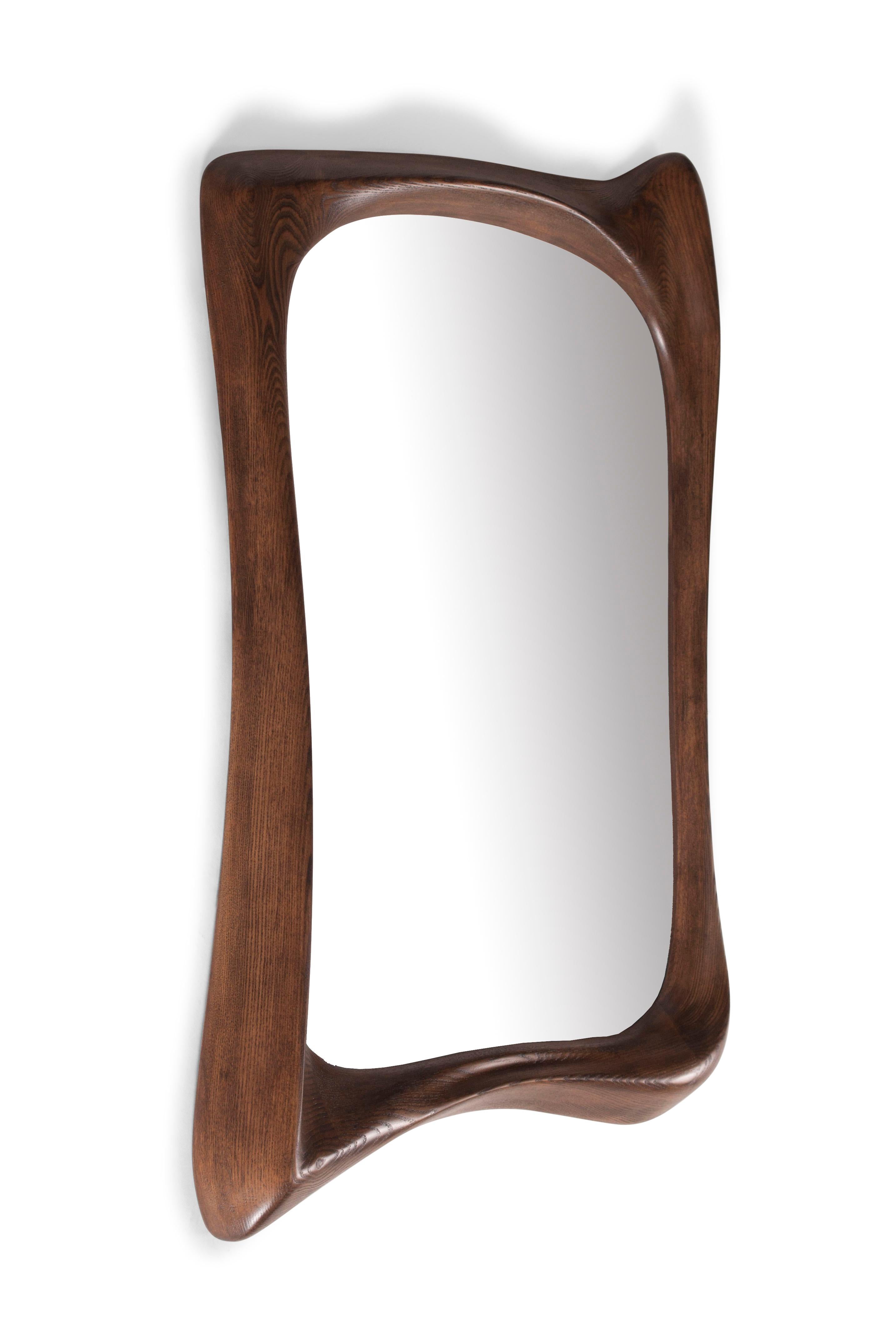 Modern Amorph Narcissus Mirror in Graphite Walnut stain on Ash wood For Sale