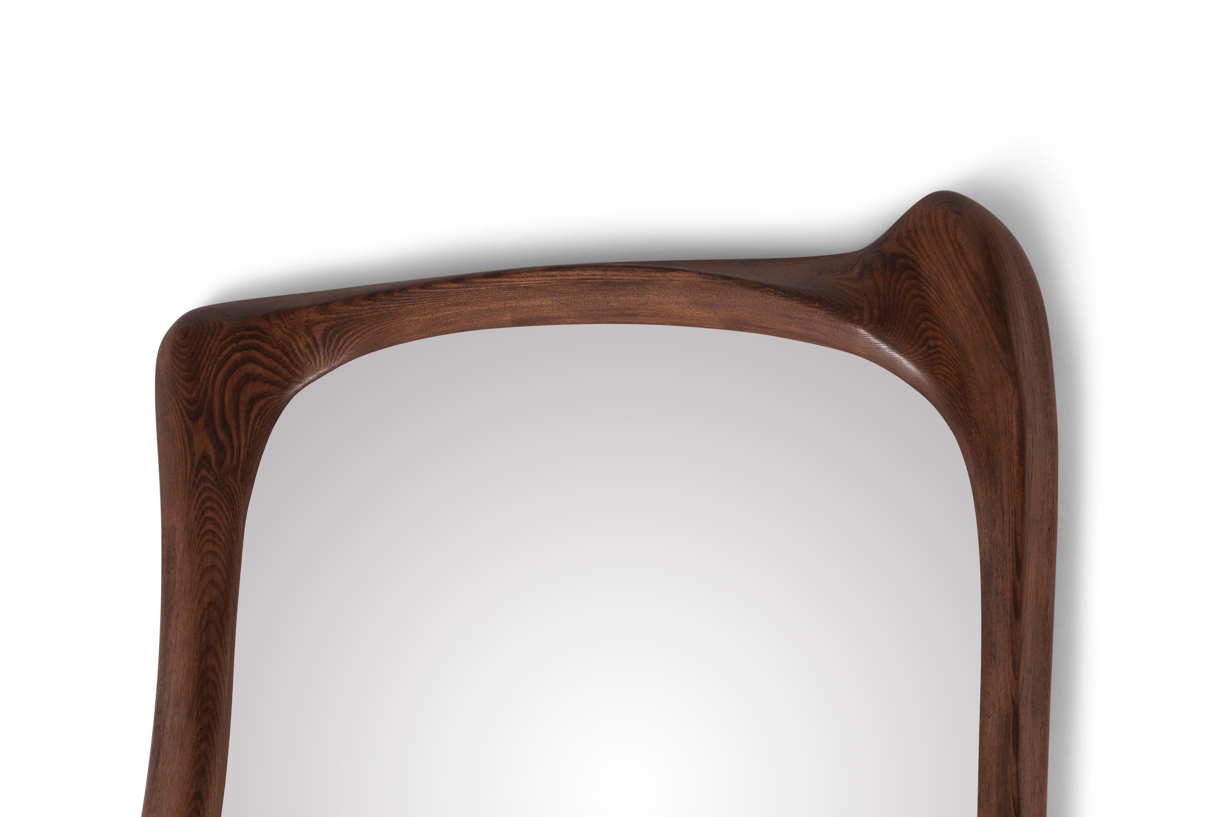 American Amorph Narcissus Mirror in Graphite Walnut stain on Ash wood For Sale