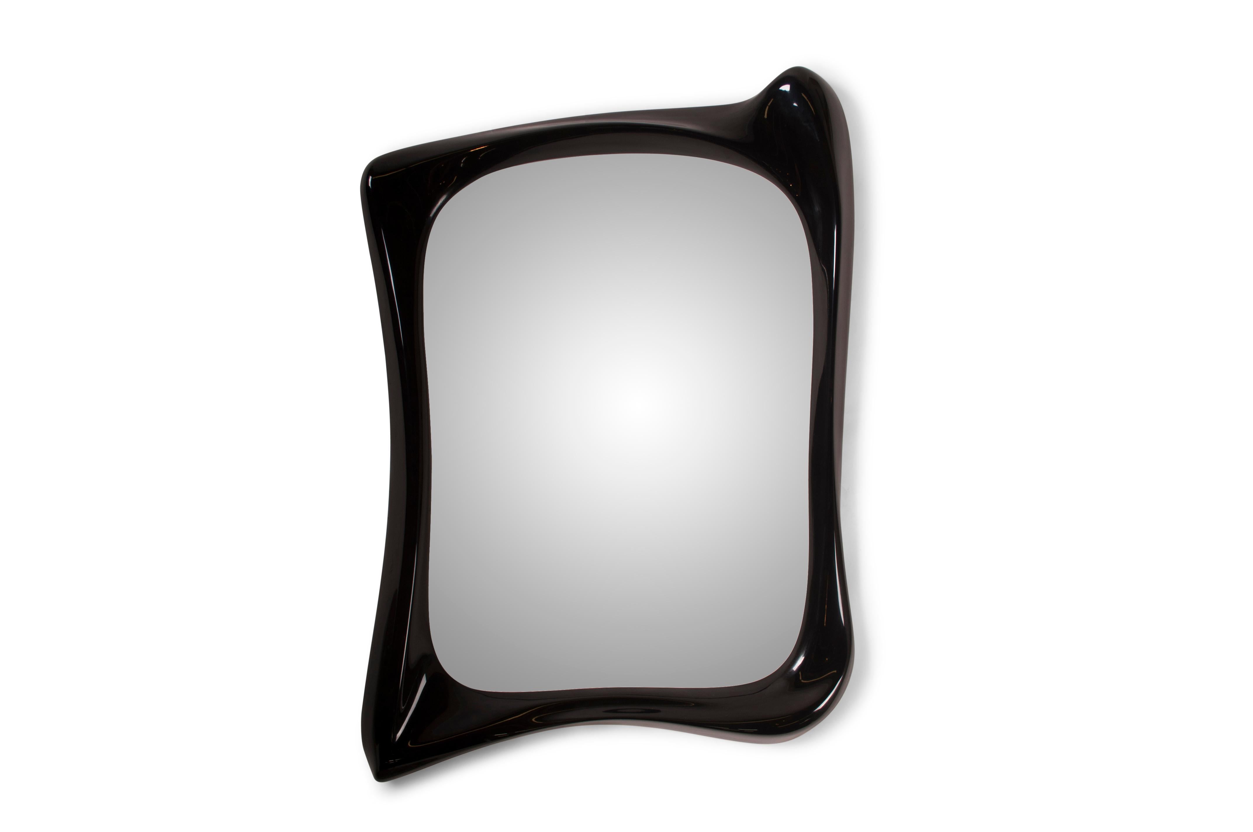 Amorph Narcissus Modern Mirror in Black lacquer finish In New Condition For Sale In Los Angeles, CA