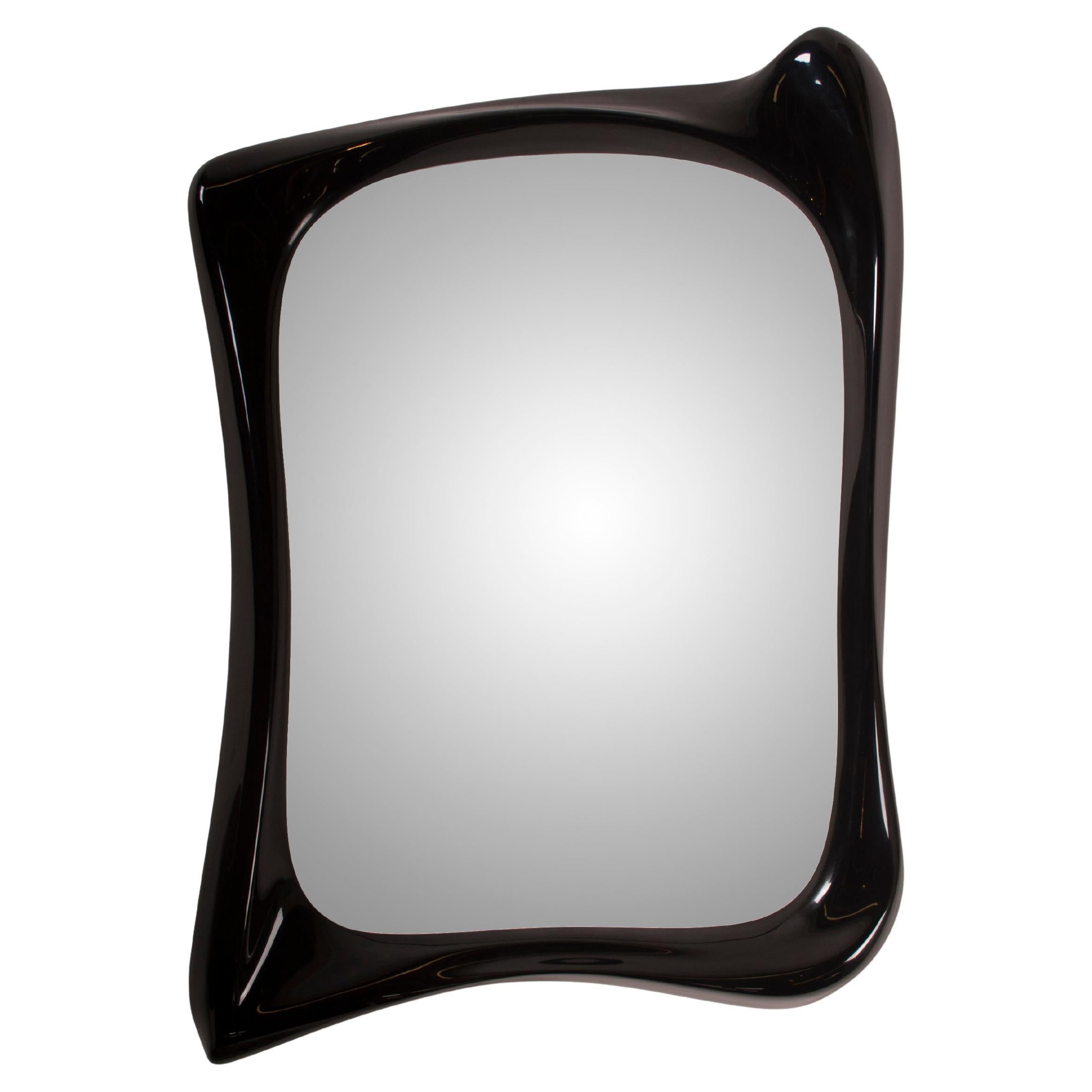 Narcissus wall Mirror, Black glossy lacquer, by Amorph