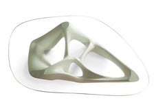Amorph Net Coffee Table White Lacquered with Organic Shaped Tempered Glass